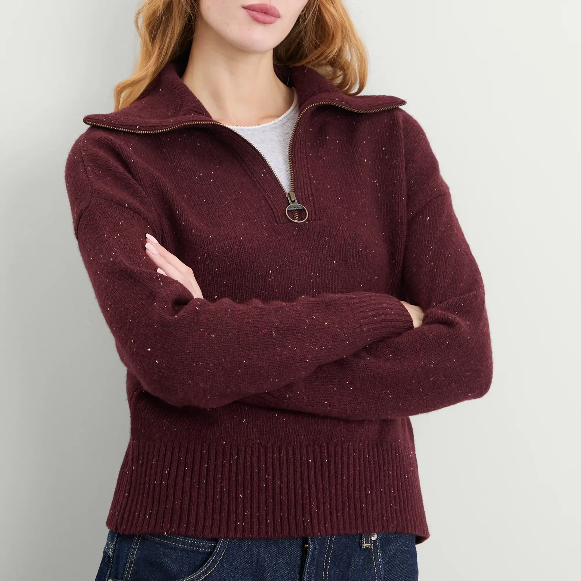 Barbour Women's Lavensdale Half Zip Knitted Jumper Black Cherry
