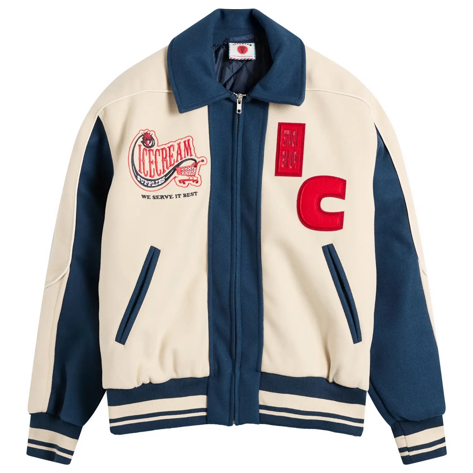 ICECREAM Men's Checkout Varsity Jacket Ecru/Blue