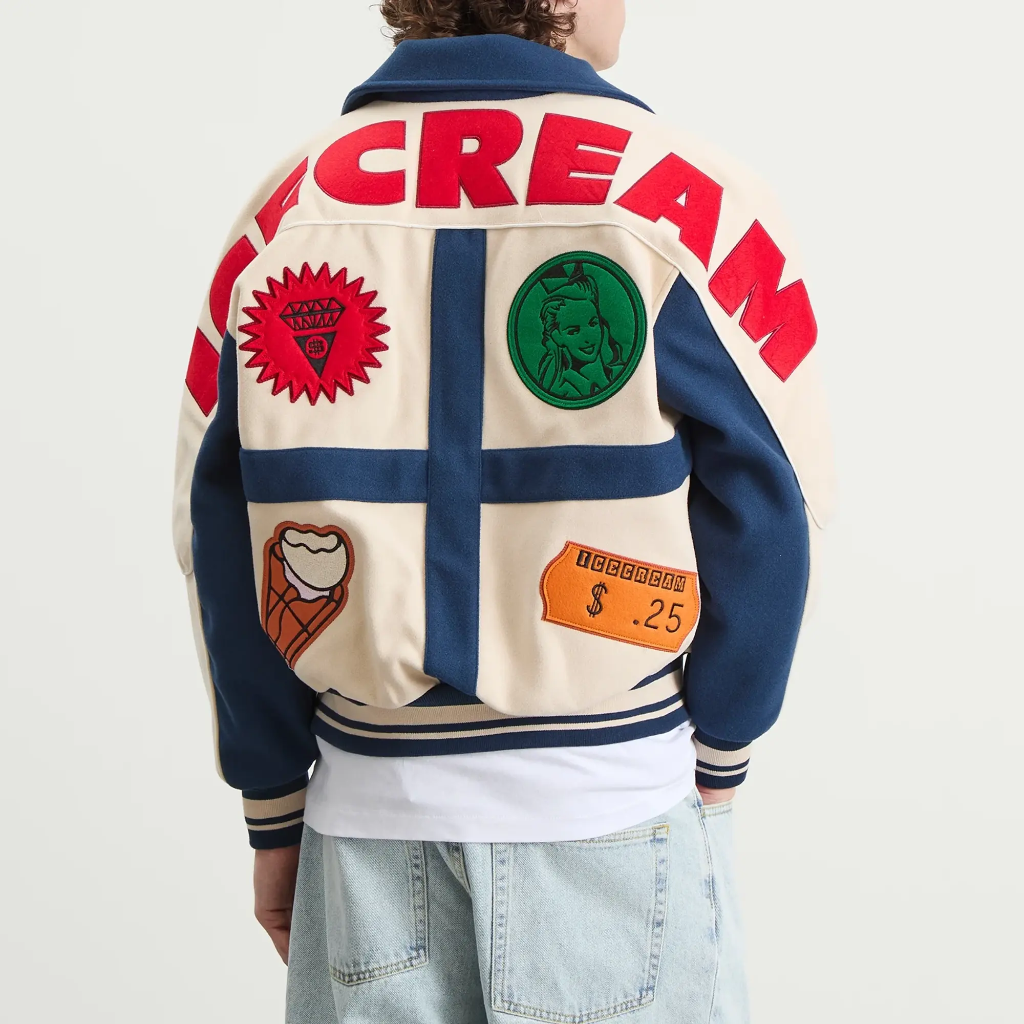 ICECREAM Men's Checkout Varsity Jacket Ecru/Blue