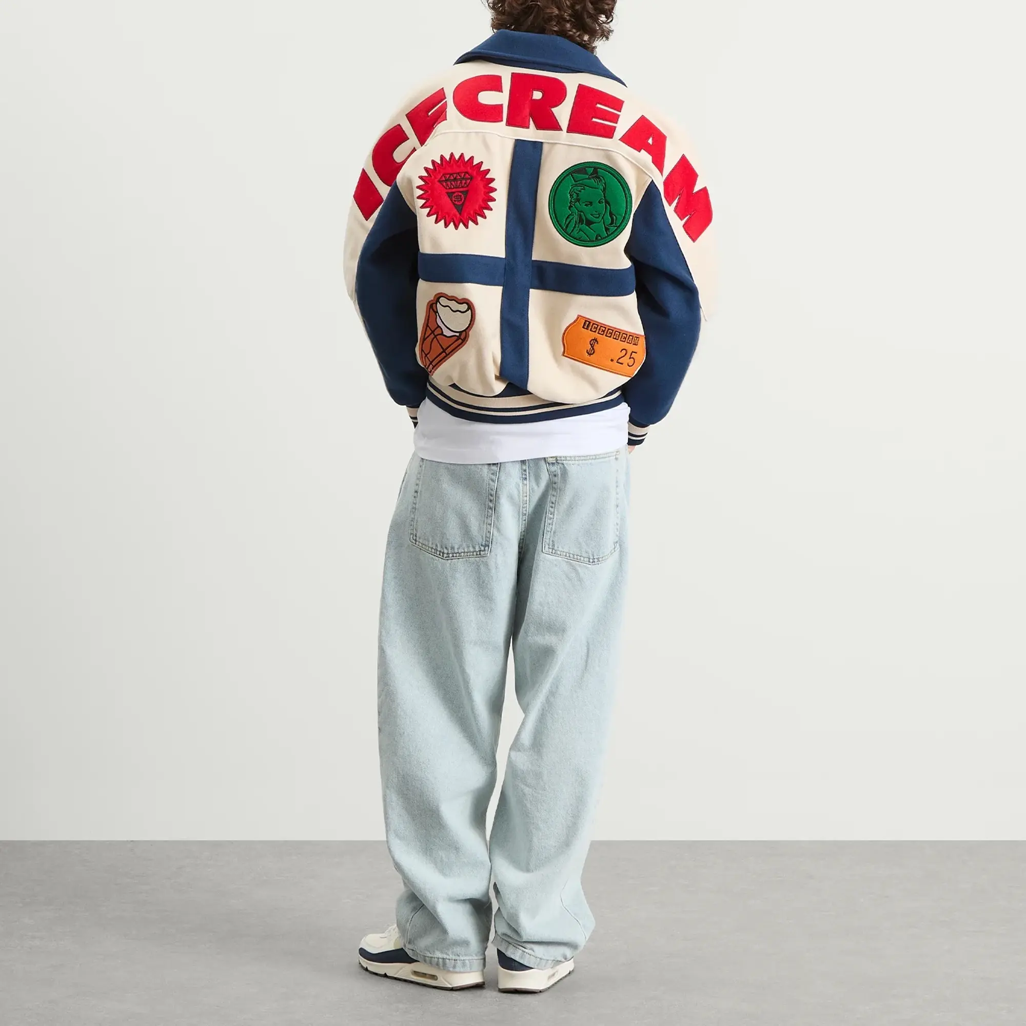 ICECREAM Men's Checkout Varsity Jacket Ecru/Blue