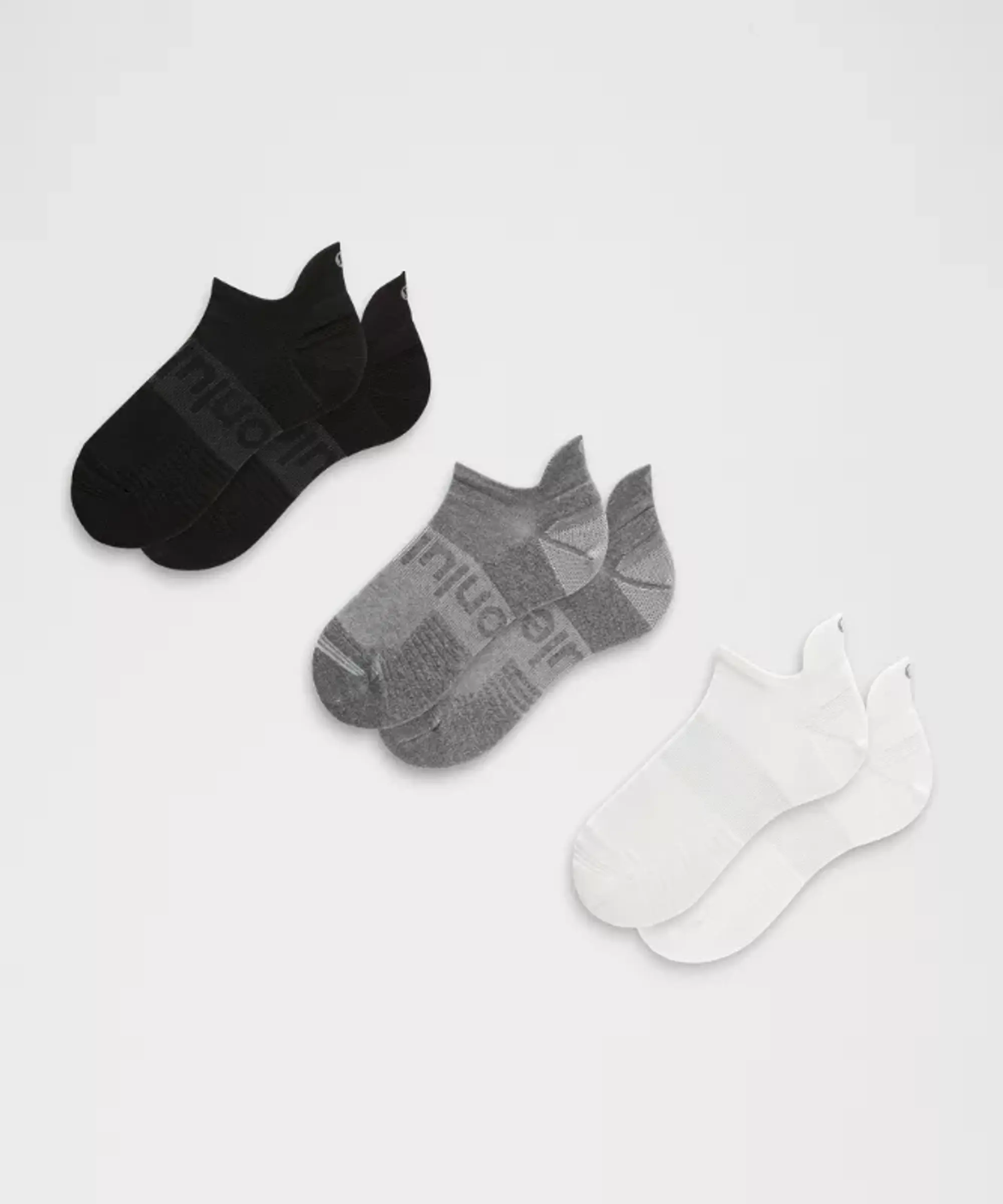 lululemon – Unisex Power Stride Tab Socks 3 Pack – Color White/Grey/Black – Size S