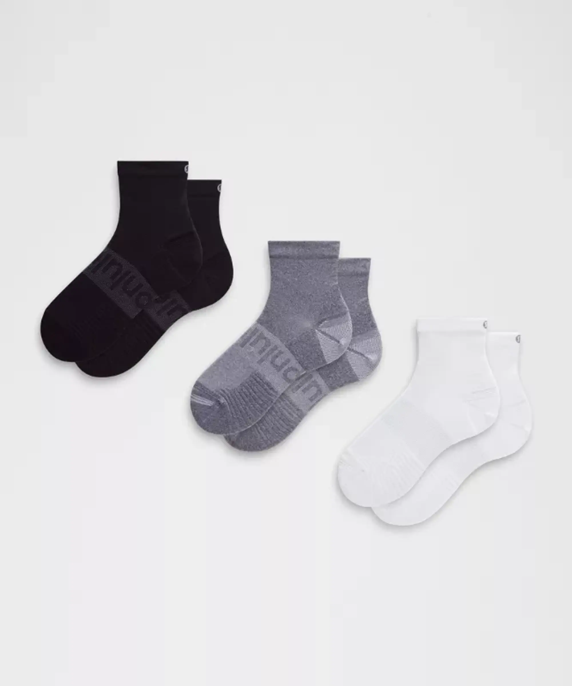 lululemon – Unisex Power Stride Ankle Socks 3 Pack – Color White/Grey/Black – Size L