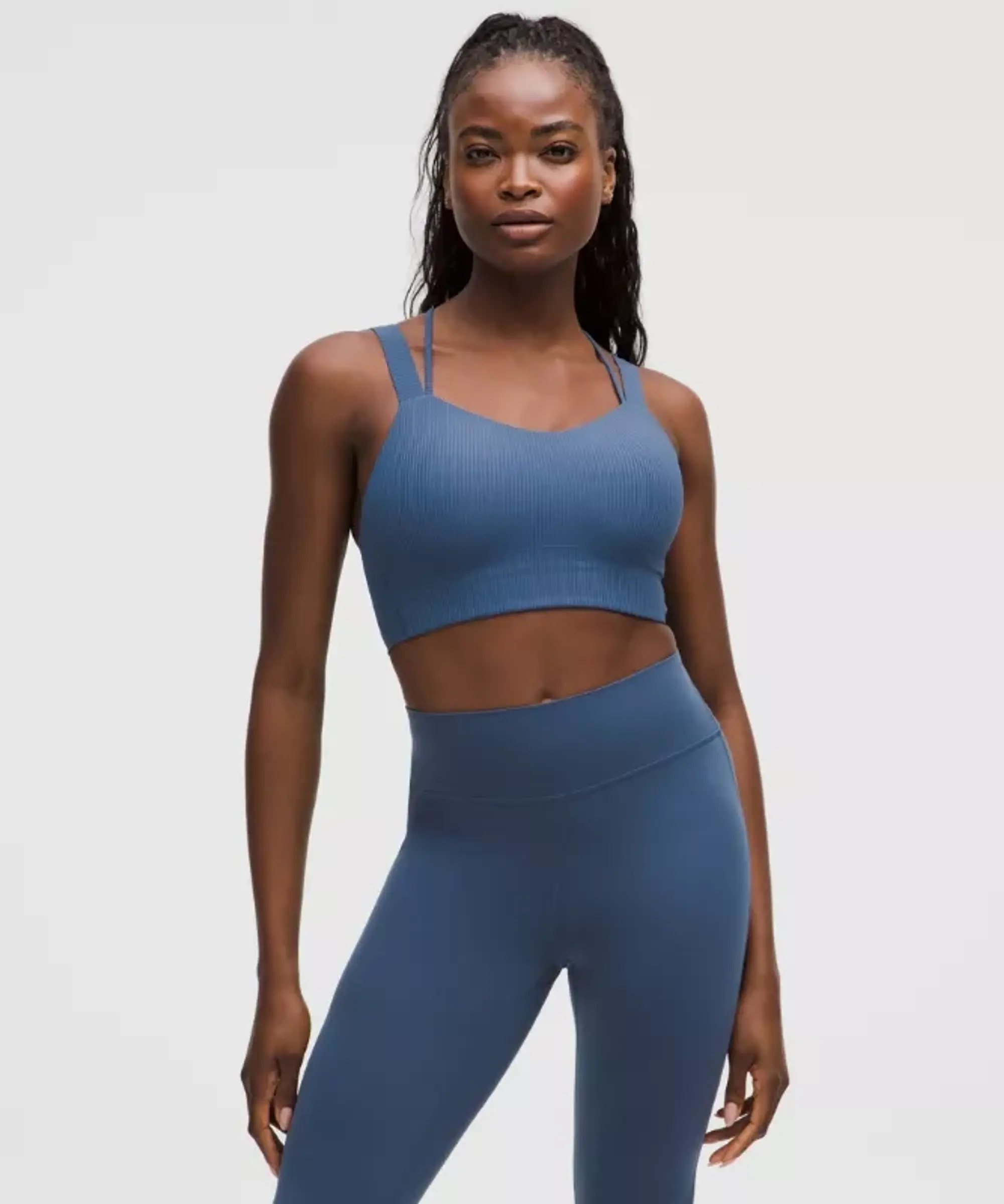 lululemon – Women's Like a Cloud Ribbed Longline Sports Bra Light Support, D/DD Cup – Color Blue – Size 10