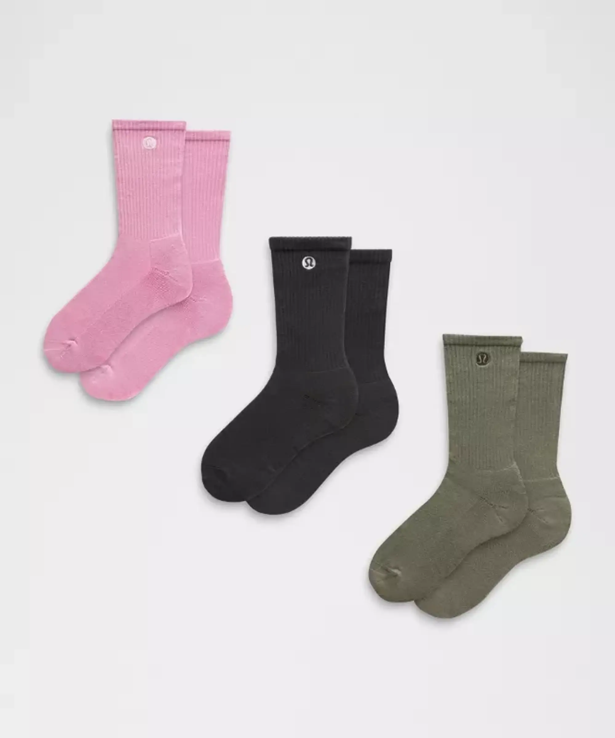 lululemon – Unisex Daily Essential Crew Socks 3 Pack – Color Pink/Black/Green – Size L