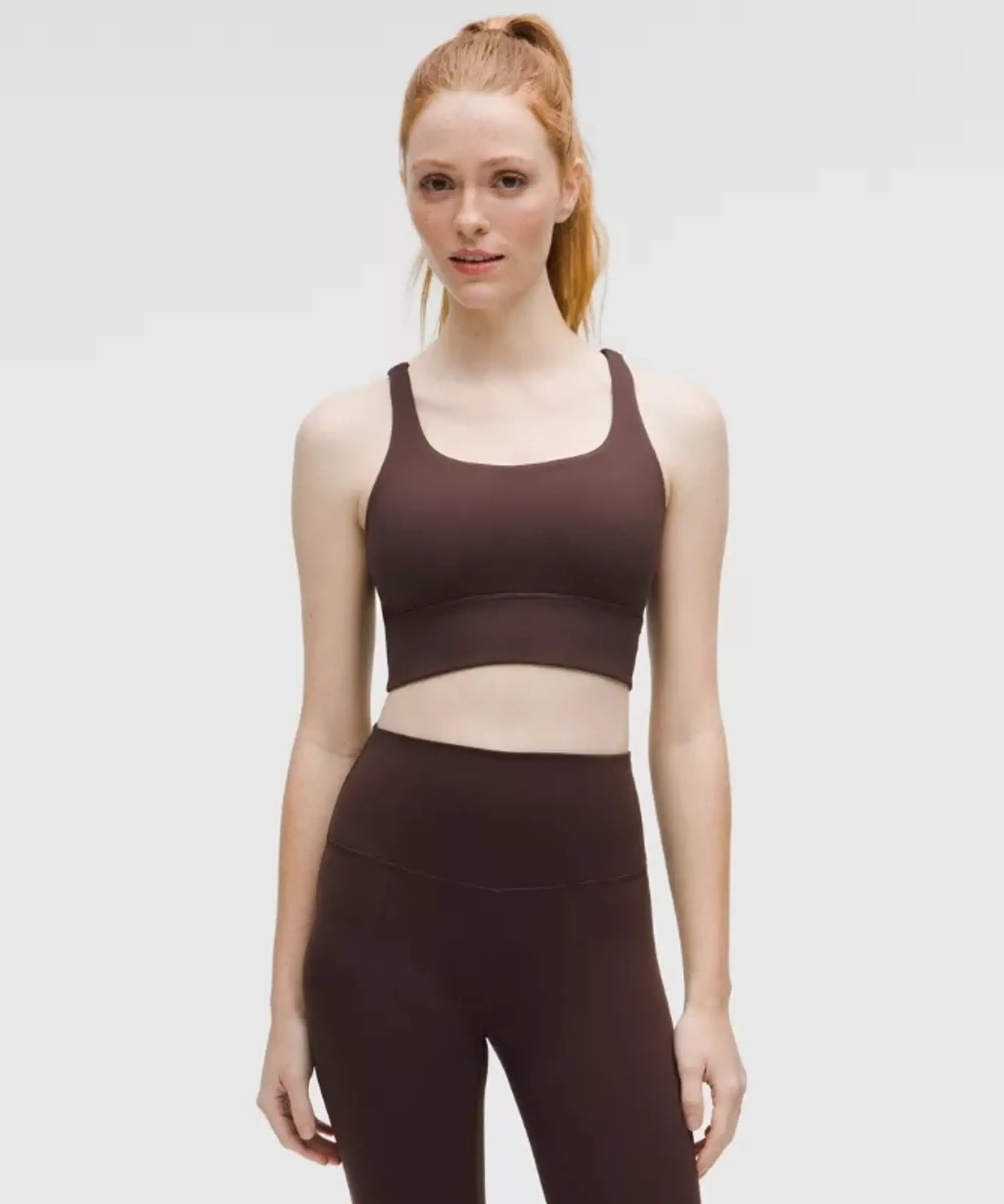 lululemon – Women's Energy Longline Sports Bra Medium Support, B-D Cups – Color Brown – Size 10