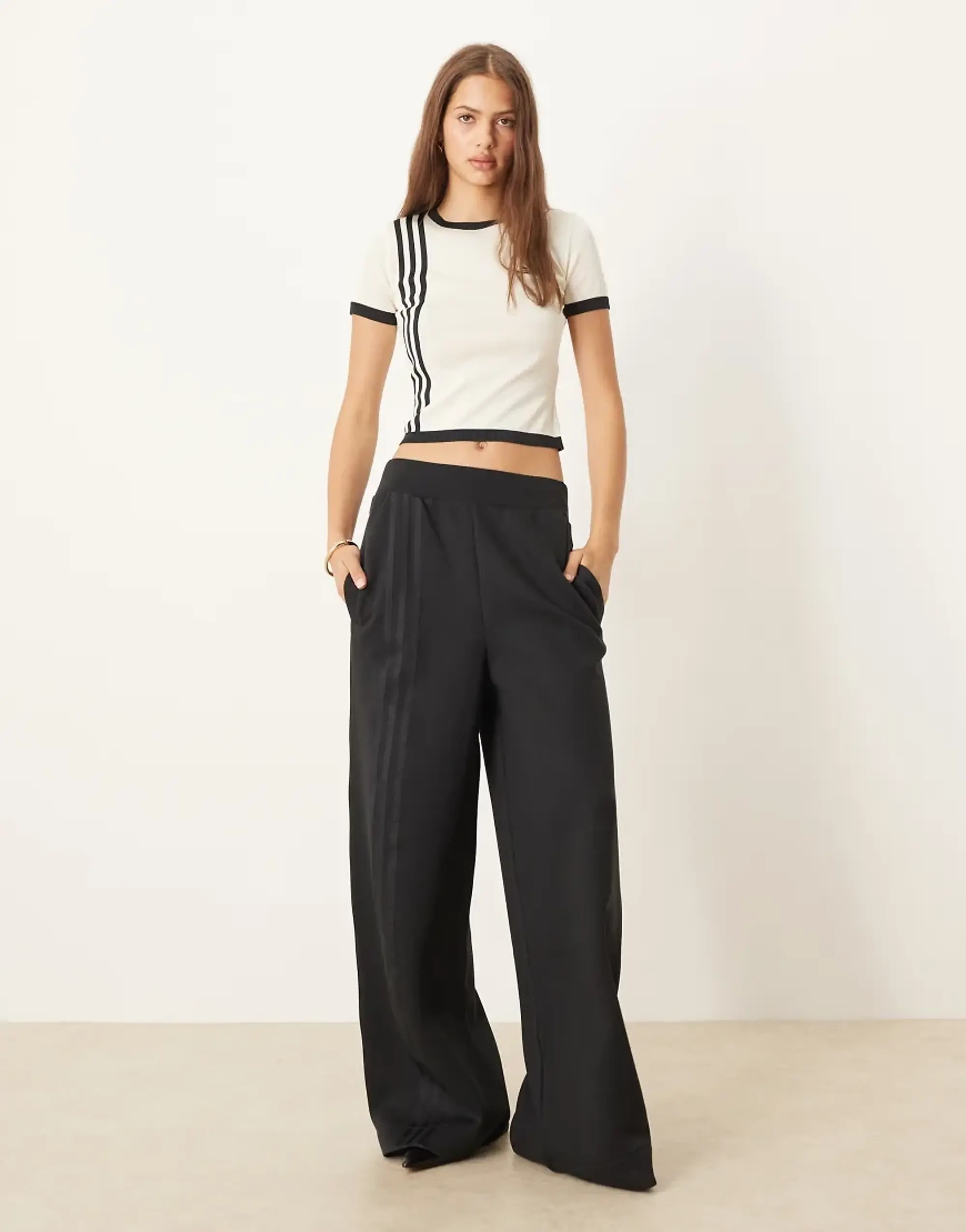 Adidas Originals Off Placed 3-Stripes Wide Pant In Black