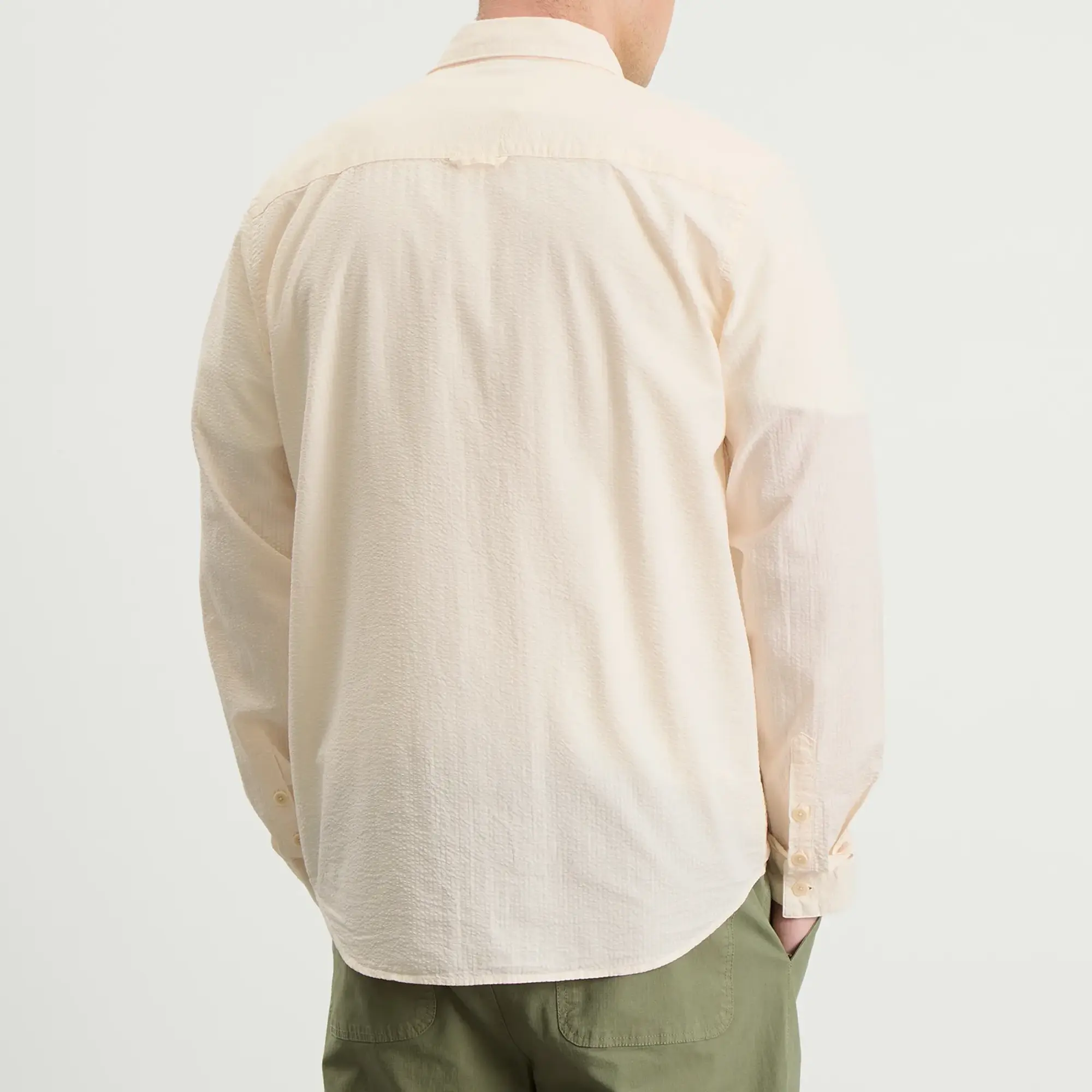 Folk Men's Relaxed Fit Shirt Ecru Seersucker
