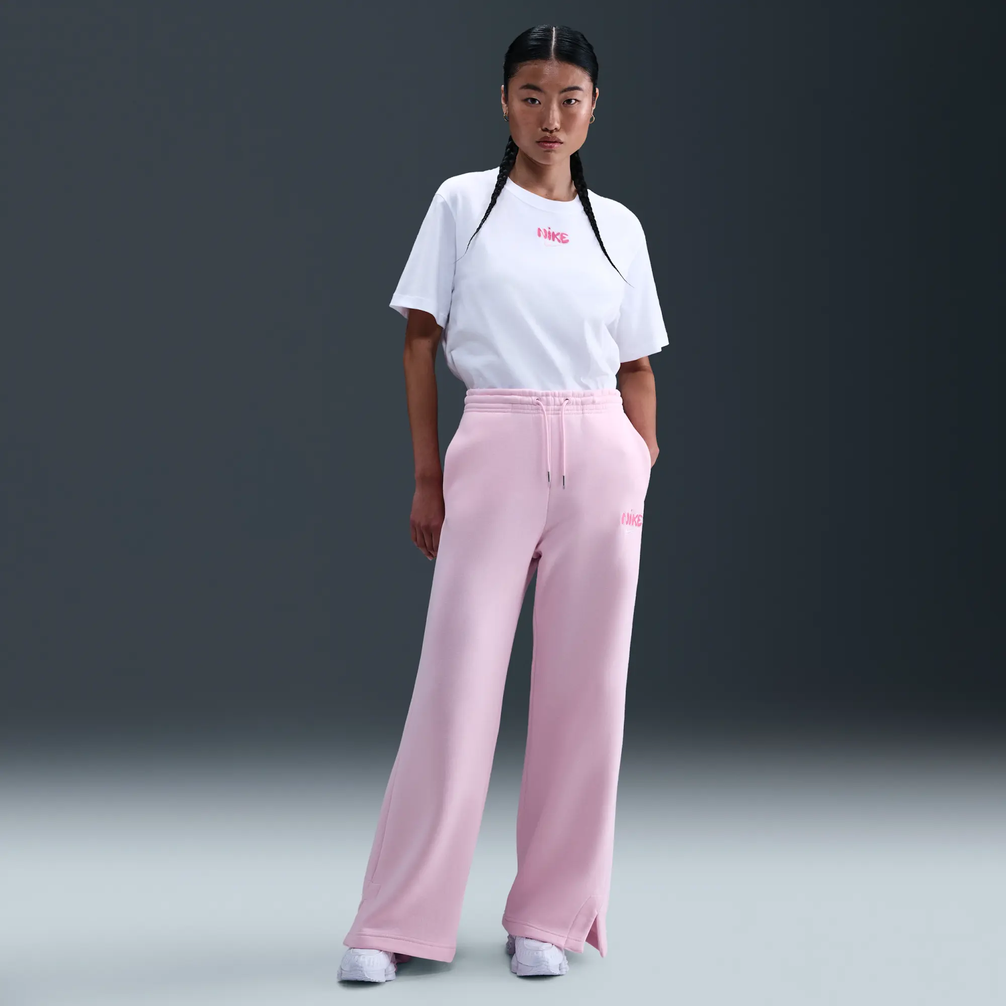 Nike Sportswear Phoenix Fleece Women's High-Waisted Tracksuit Bottoms - Pink - Cotton/Polyester