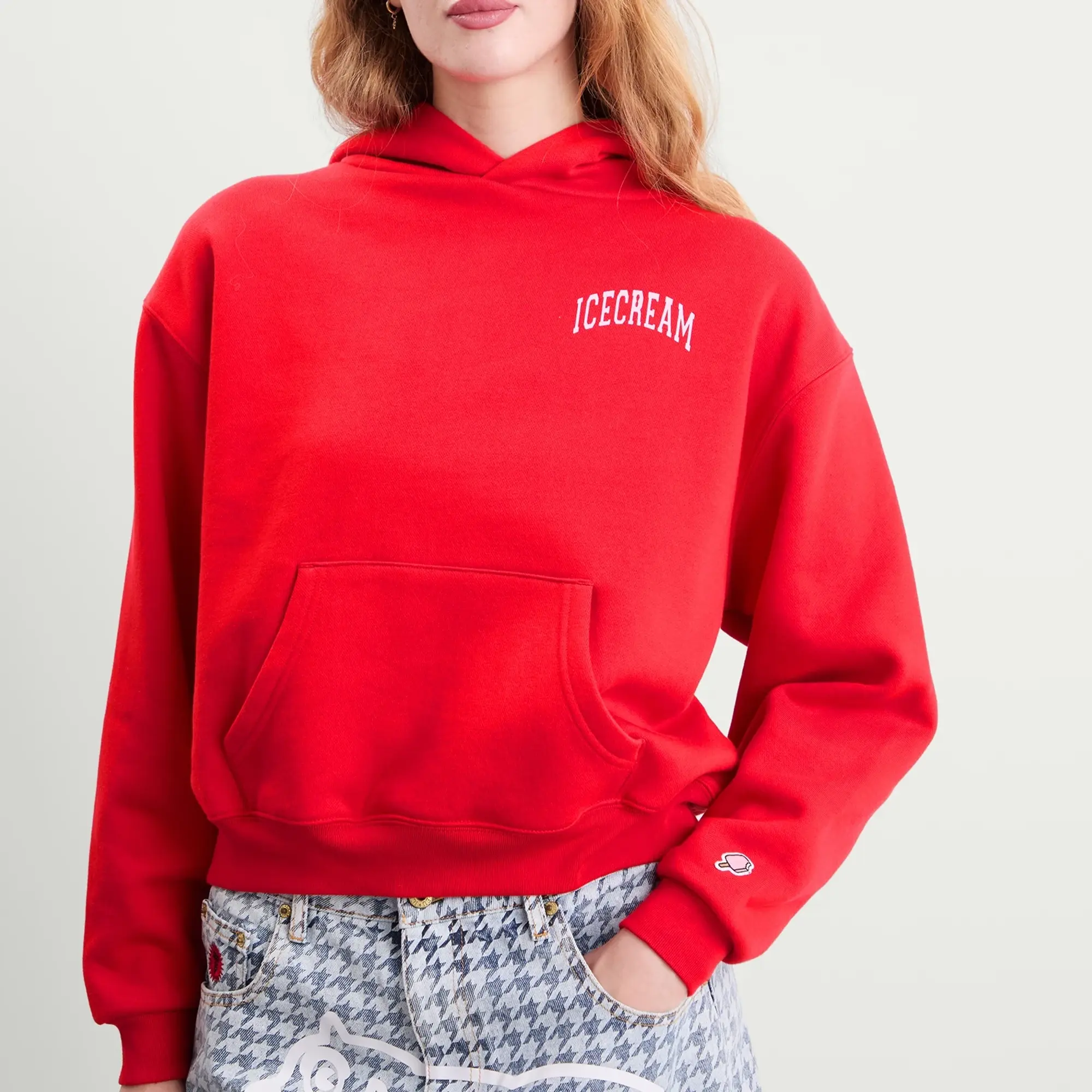 ICECREAM Women's College Cropped Popover Hoodie Red