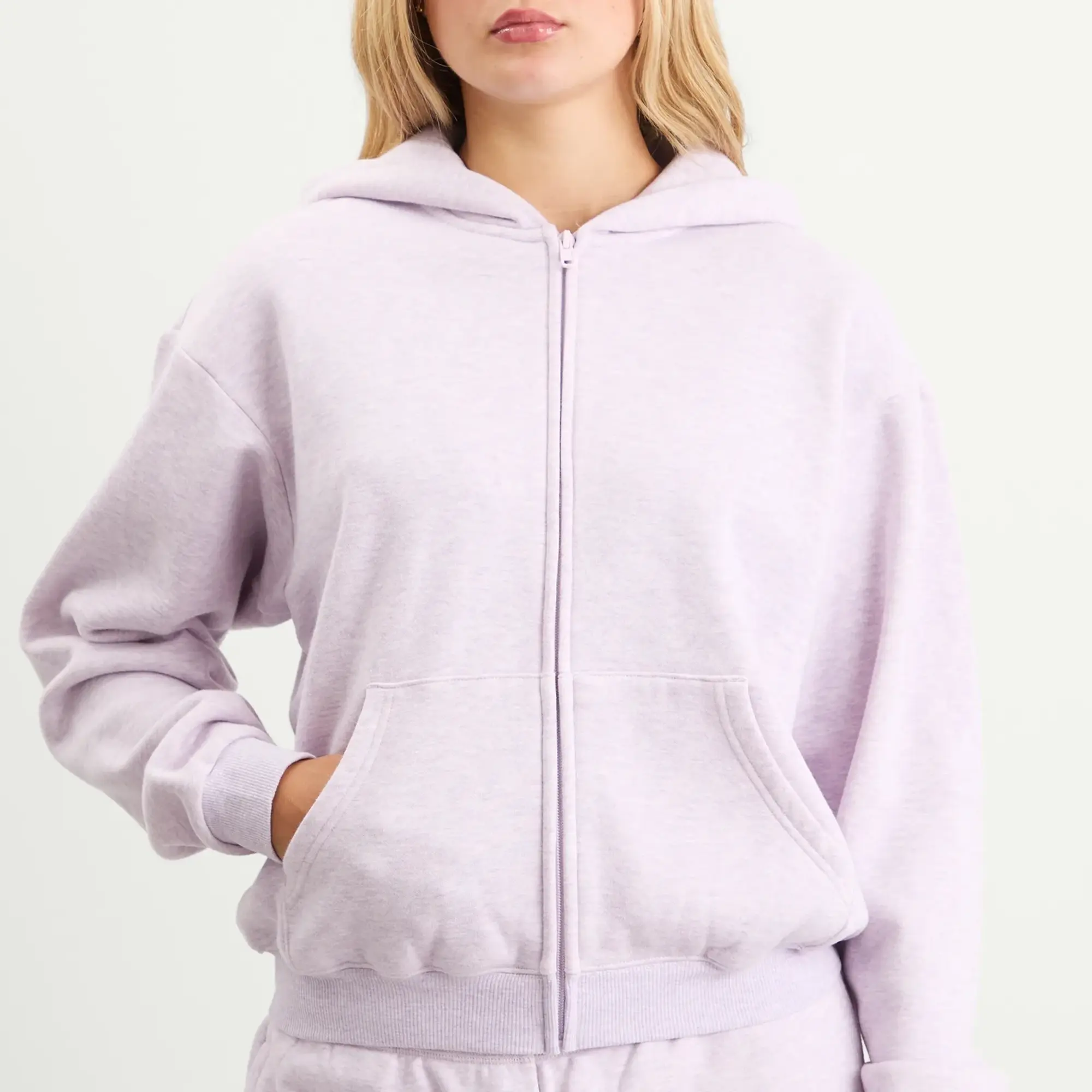 SKIMS Women's Cotton Fleece Classic Zip Up Hoodie Purple Heather