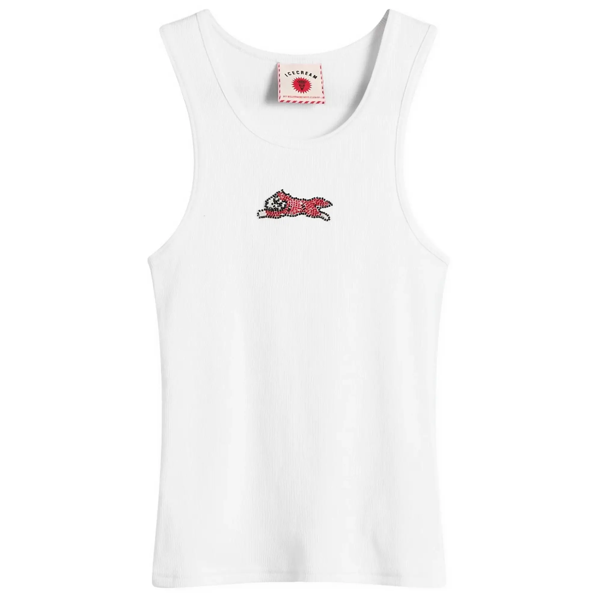 ICECREAM Women's Beaded Running Dog Ribbed Vest Top White