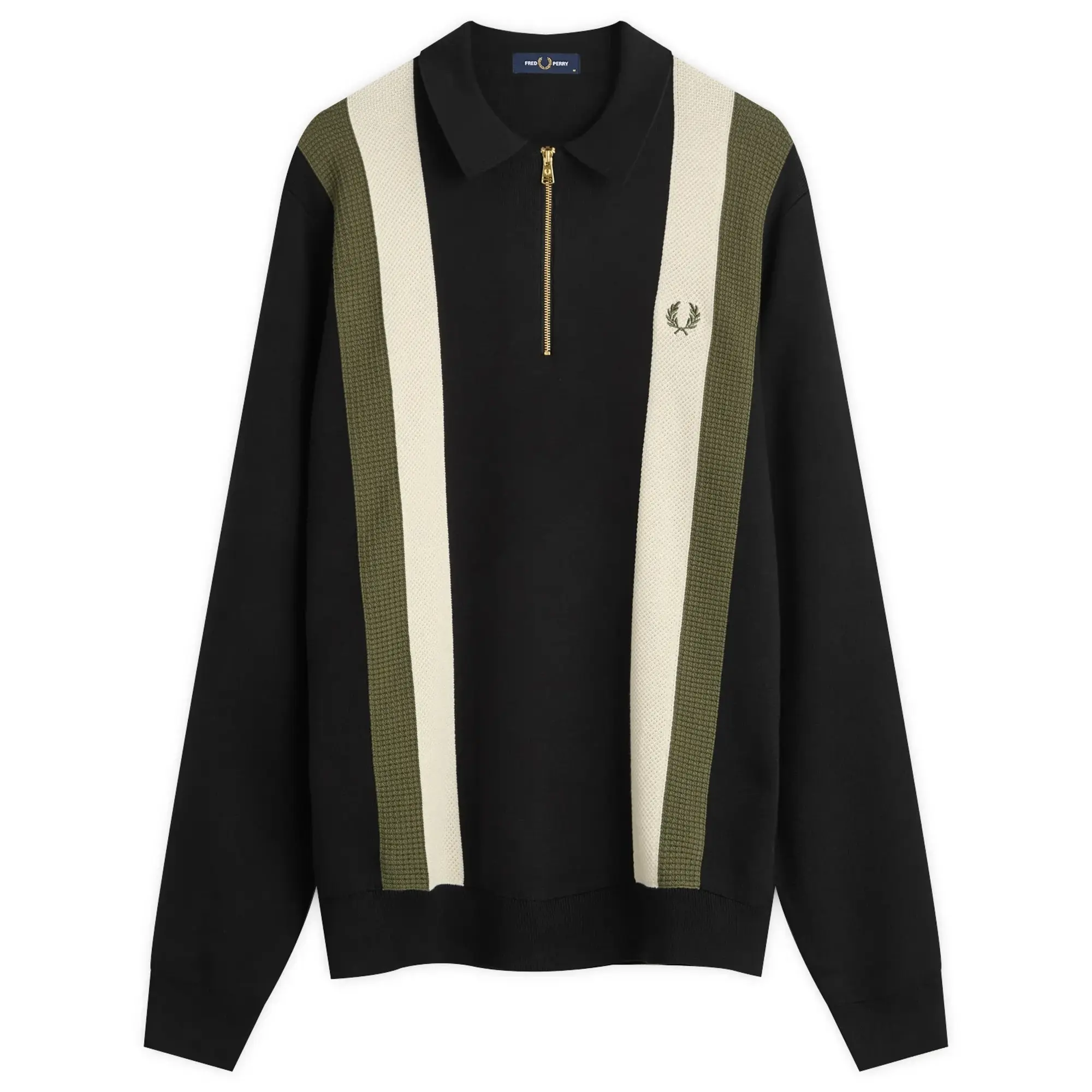 Fred Perry Men's Textured Knitted Long Sleeve Zip Polo Shirt Black
