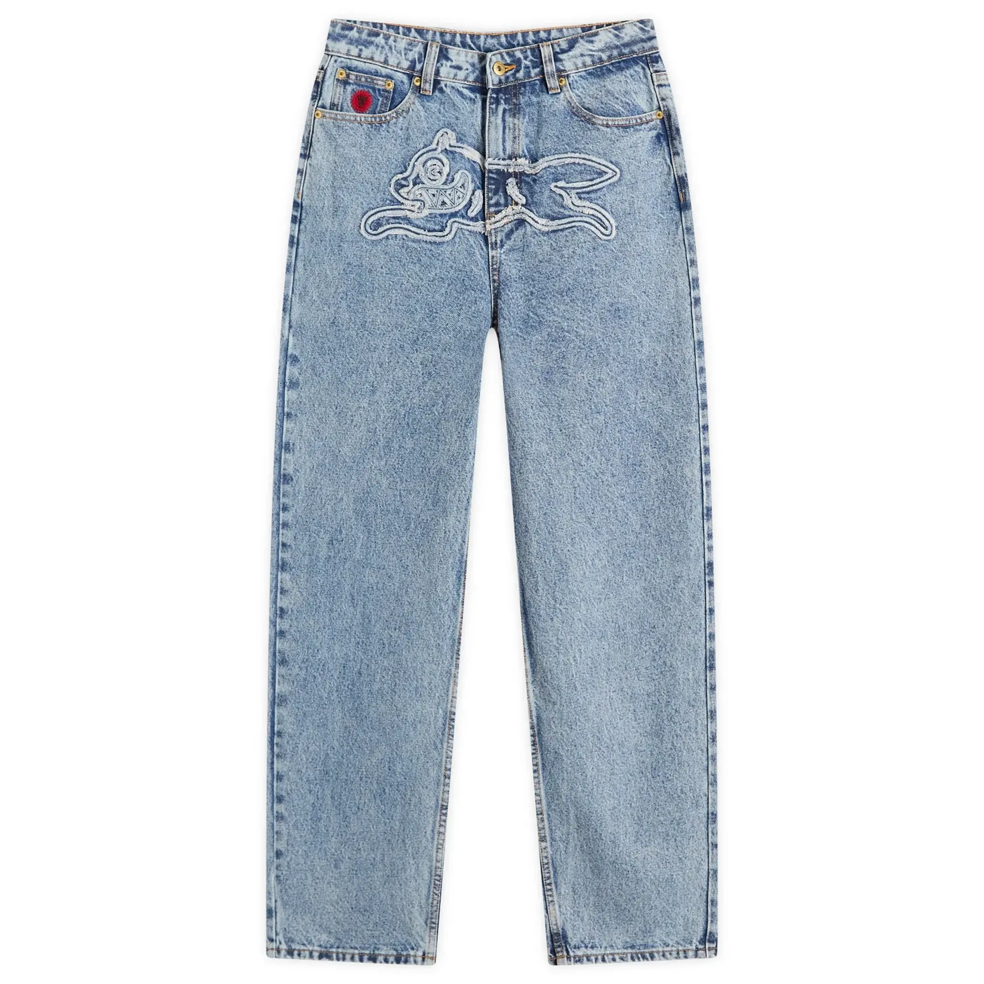 ICECREAM Women's Applique Running Dog Denim Pants Light Wash Blue