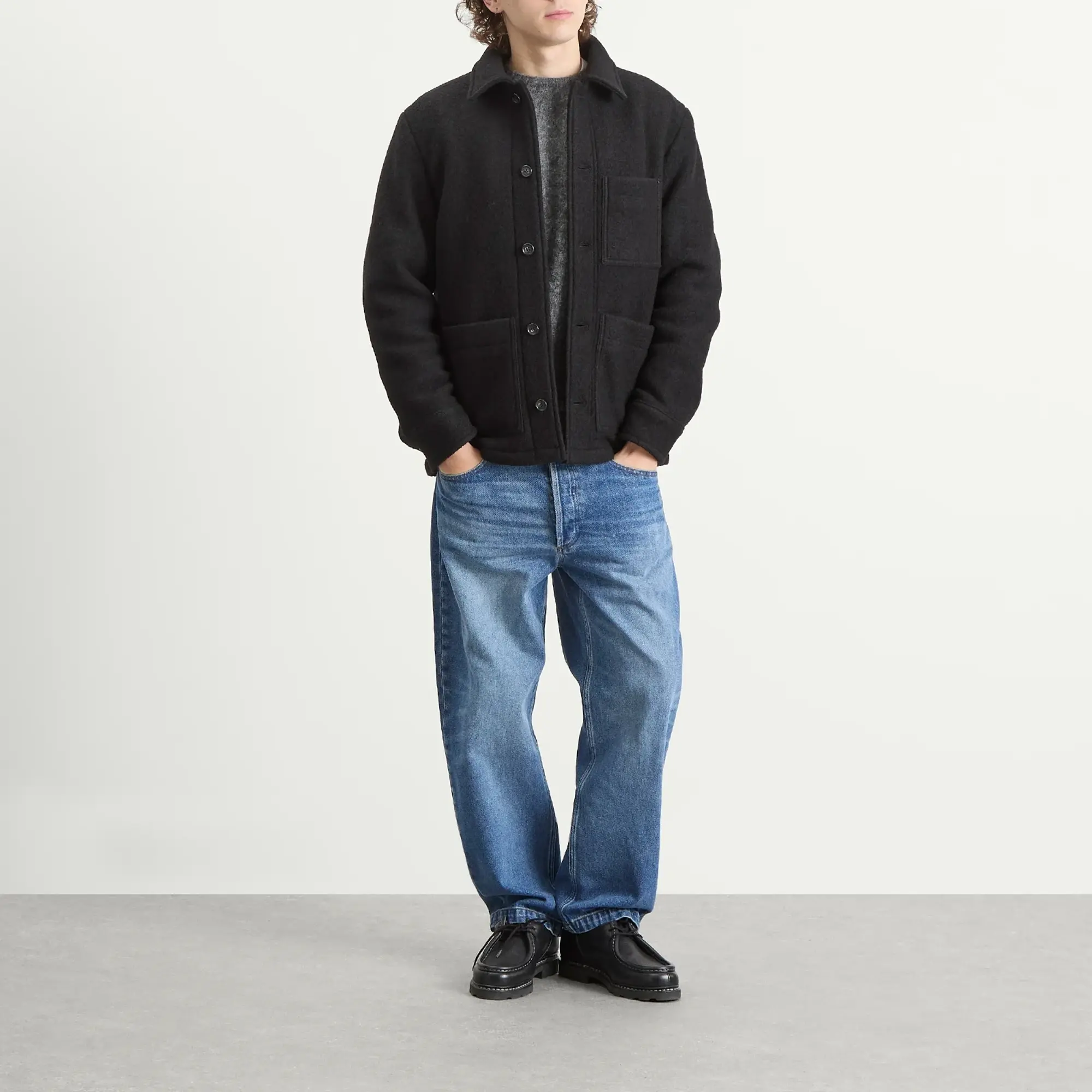 A.P.C. Men's Emile Felted Wool Chore Jacket Black