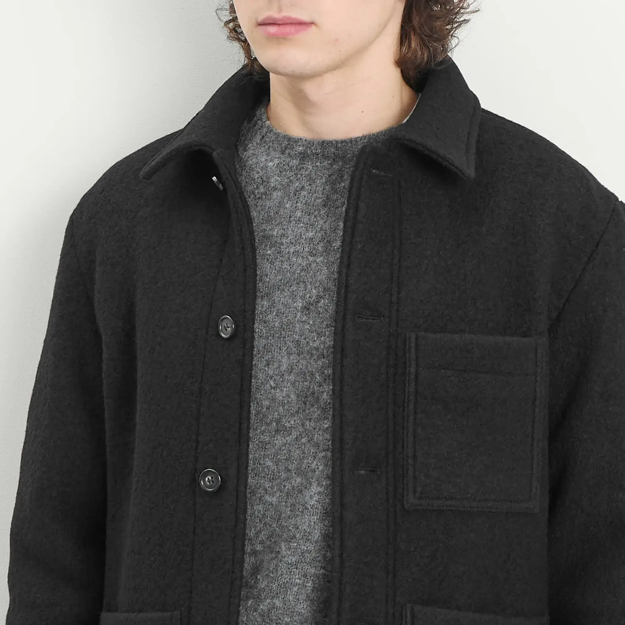 A.P.C. Men's Emile Felted Wool Chore Jacket Black