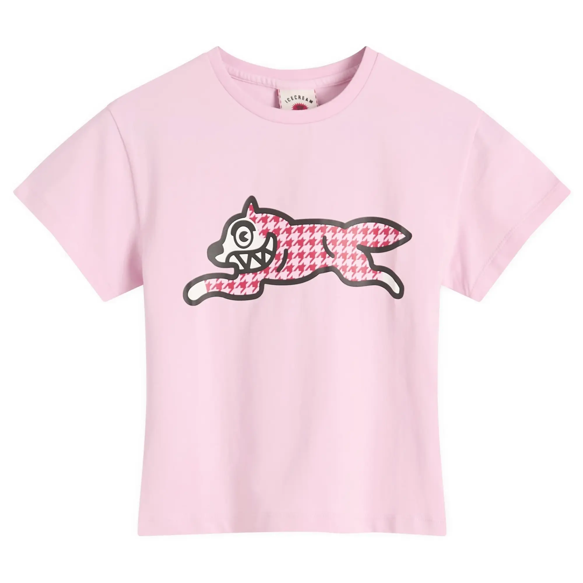 ICECREAM Women's Houndstooth Running Dog Baby T-Shirt Pink