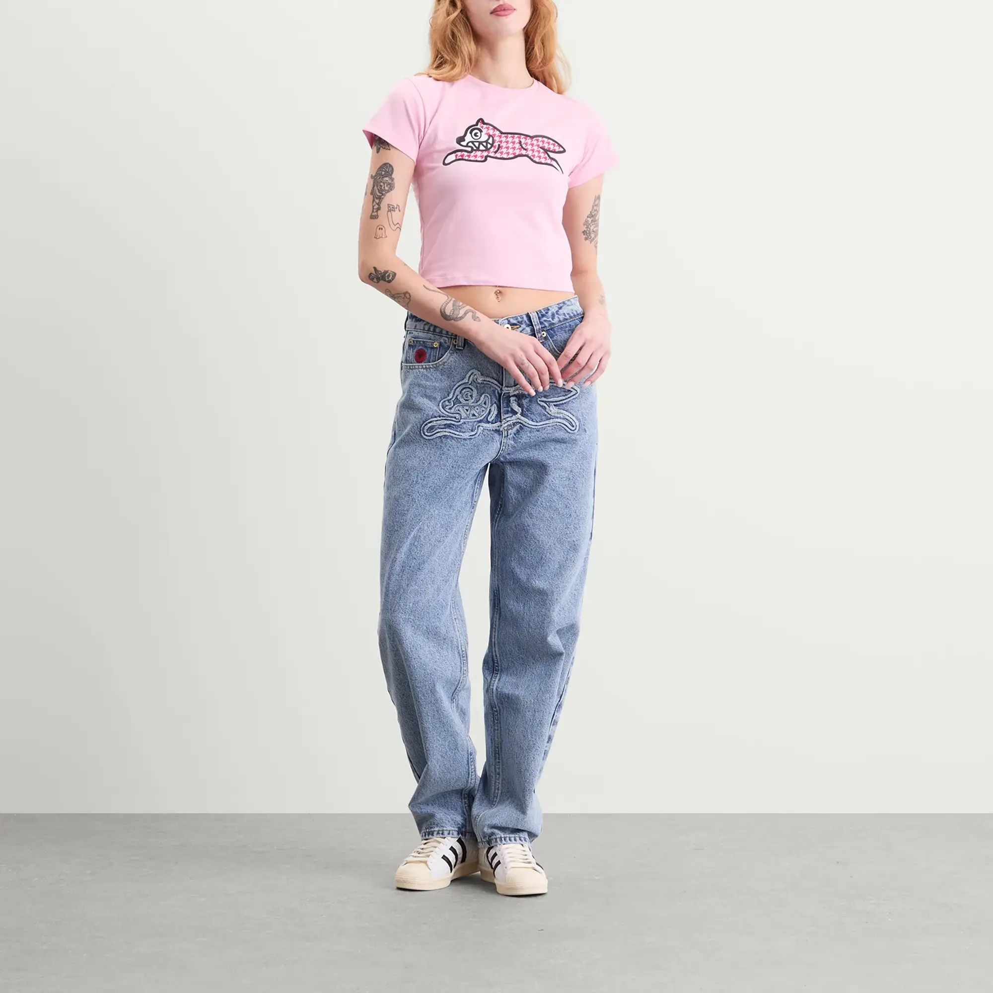 ICECREAM Women's Houndstooth Running Dog Baby T-Shirt Pink