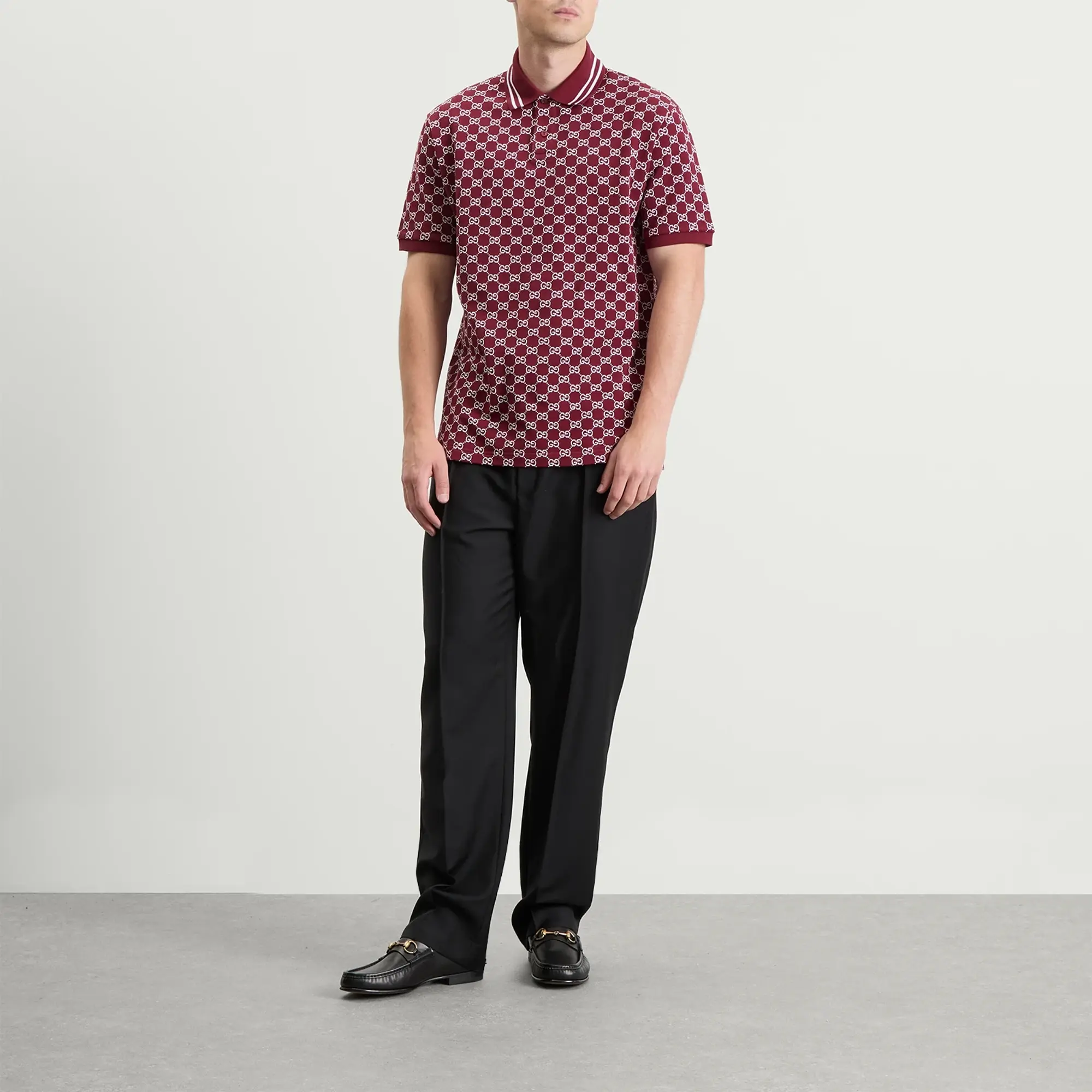 Gucci Men's GG Jacquard Cotton Piquet Polo Shirt Red