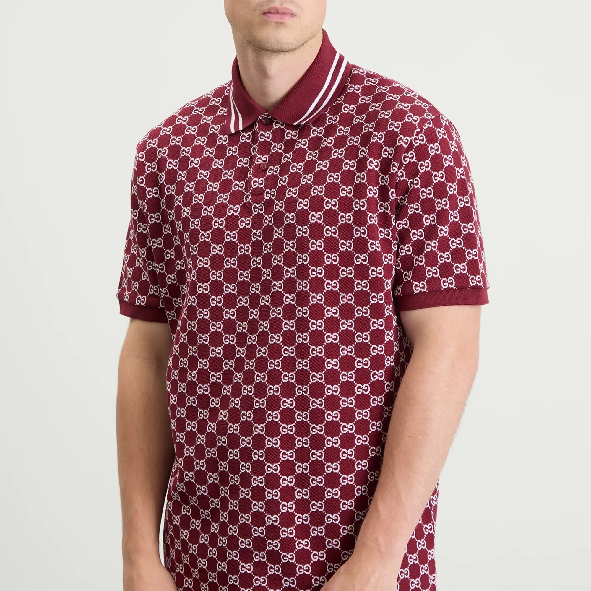 Gucci Men's GG Jacquard Cotton Piquet Polo Shirt Red
