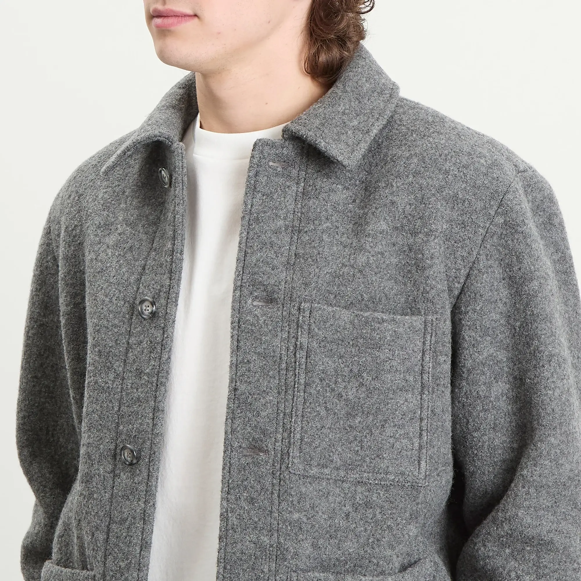 A.P.C. Men's Emile Felted Wool Chore Jacket Heather Grey