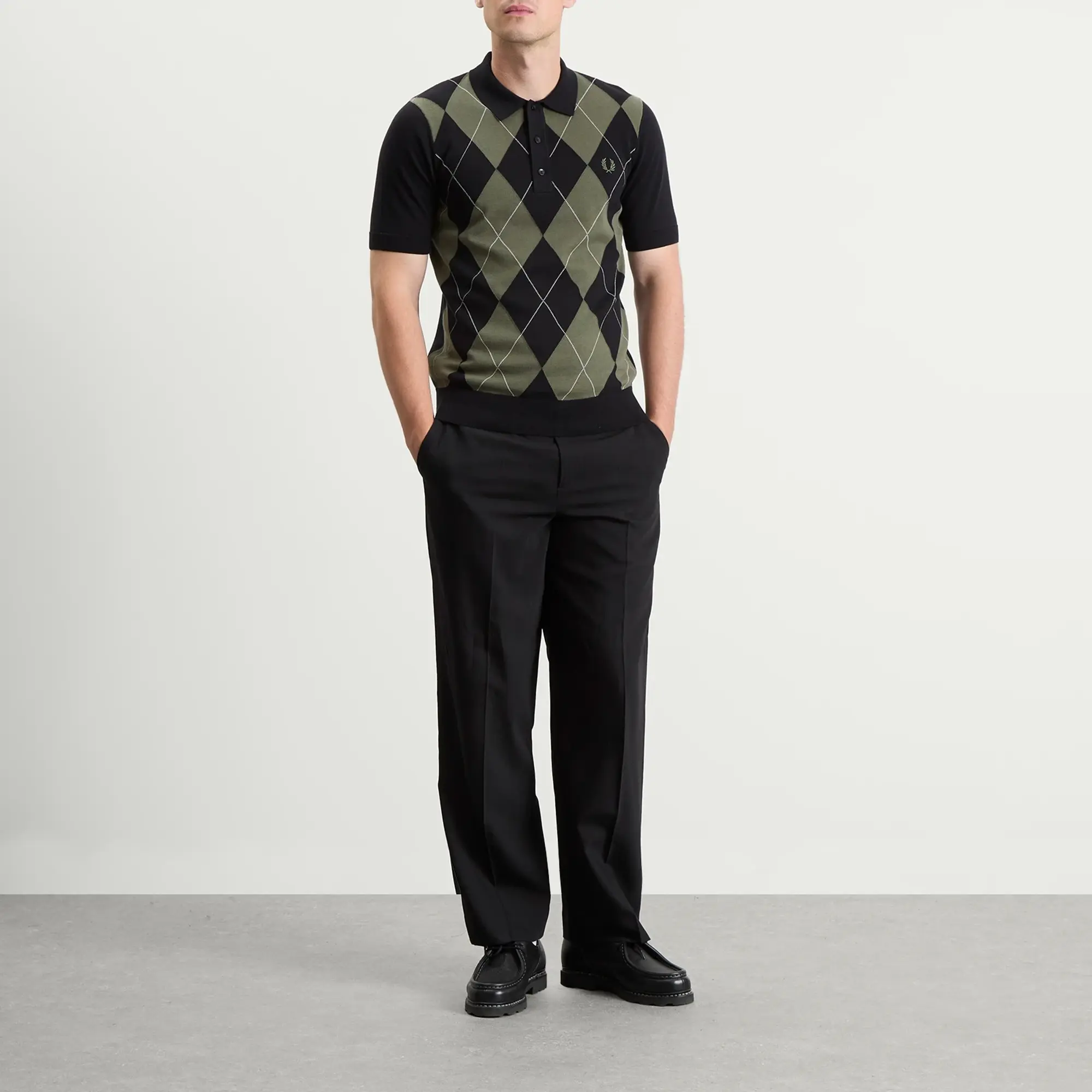Fred Perry Men's Argyle Knitted Polo Shirt Black