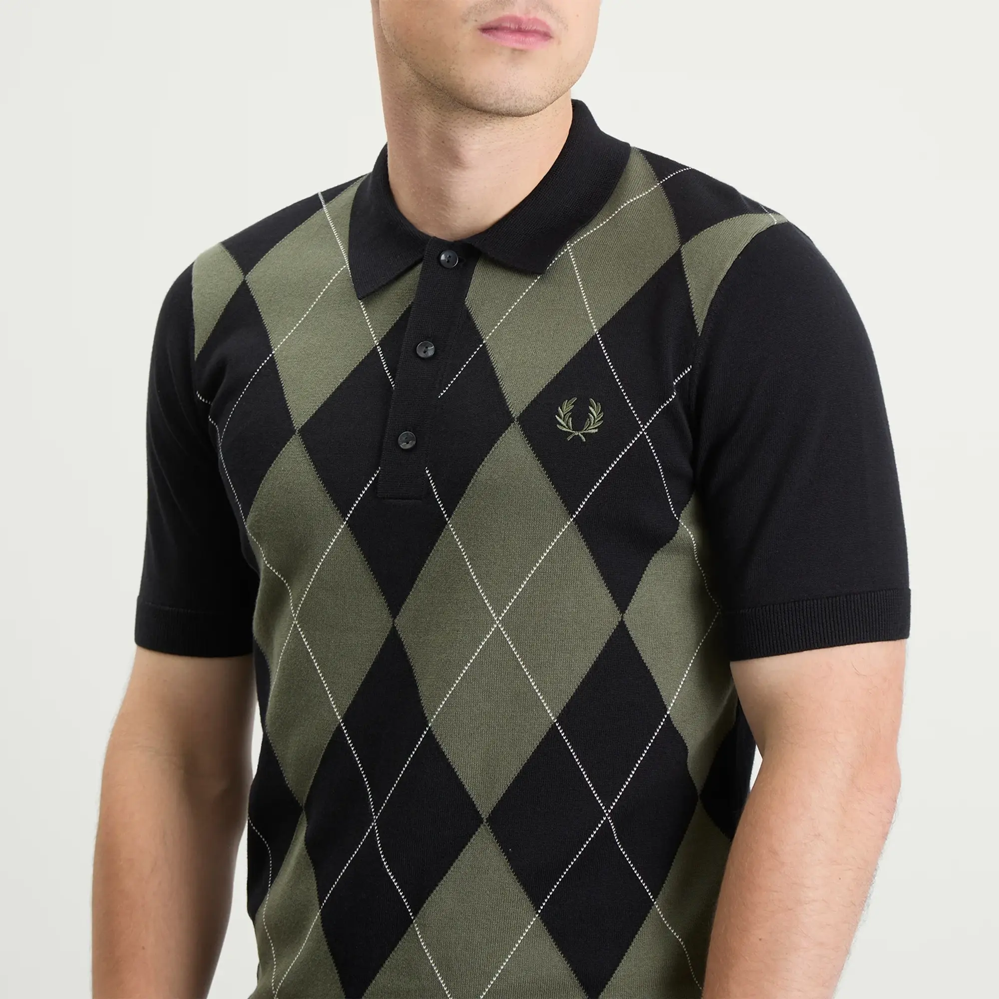 Fred Perry Men's Argyle Knitted Polo Shirt Black