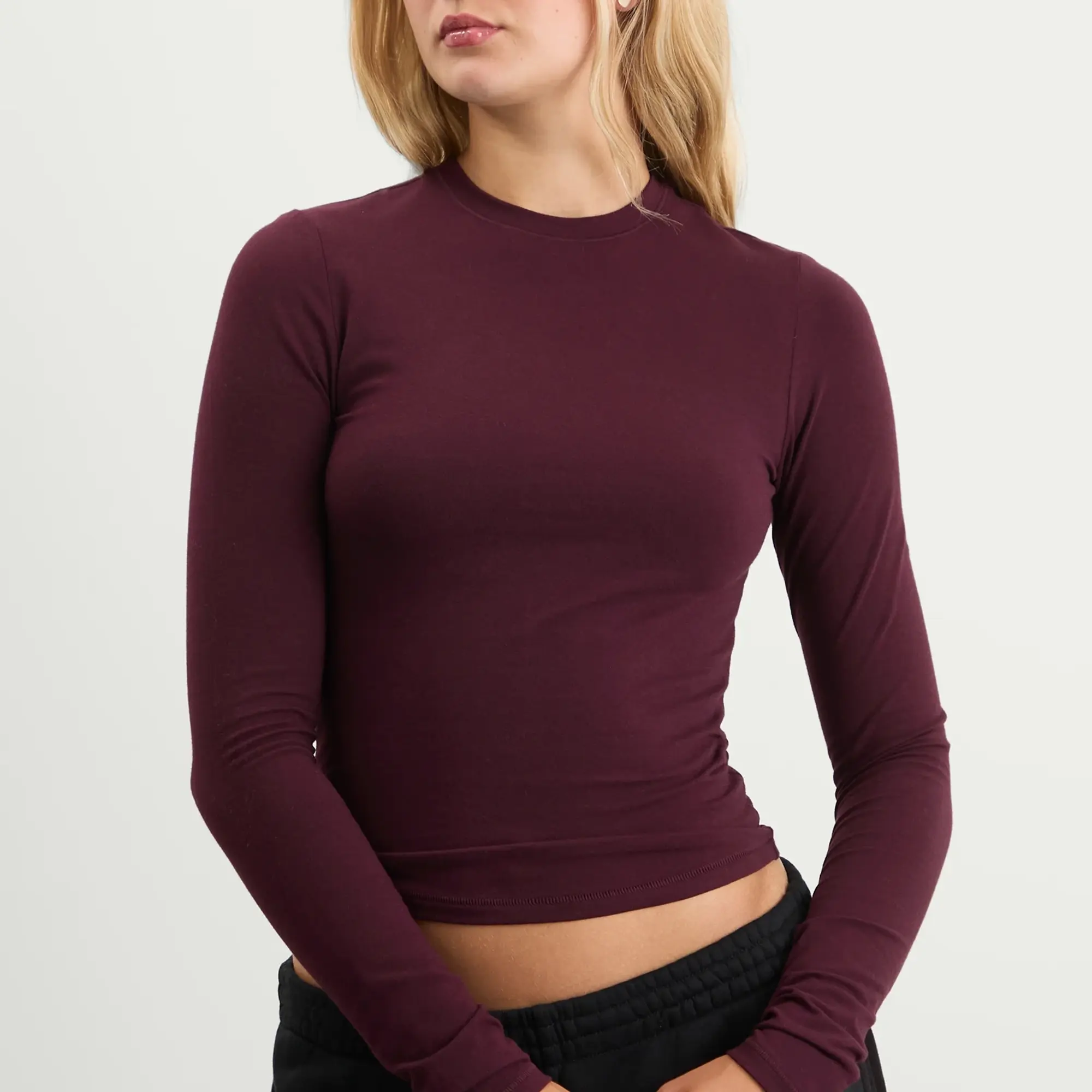 SKIMS Women's Cotton Jersey Long Sleeve T-Shirt Currant