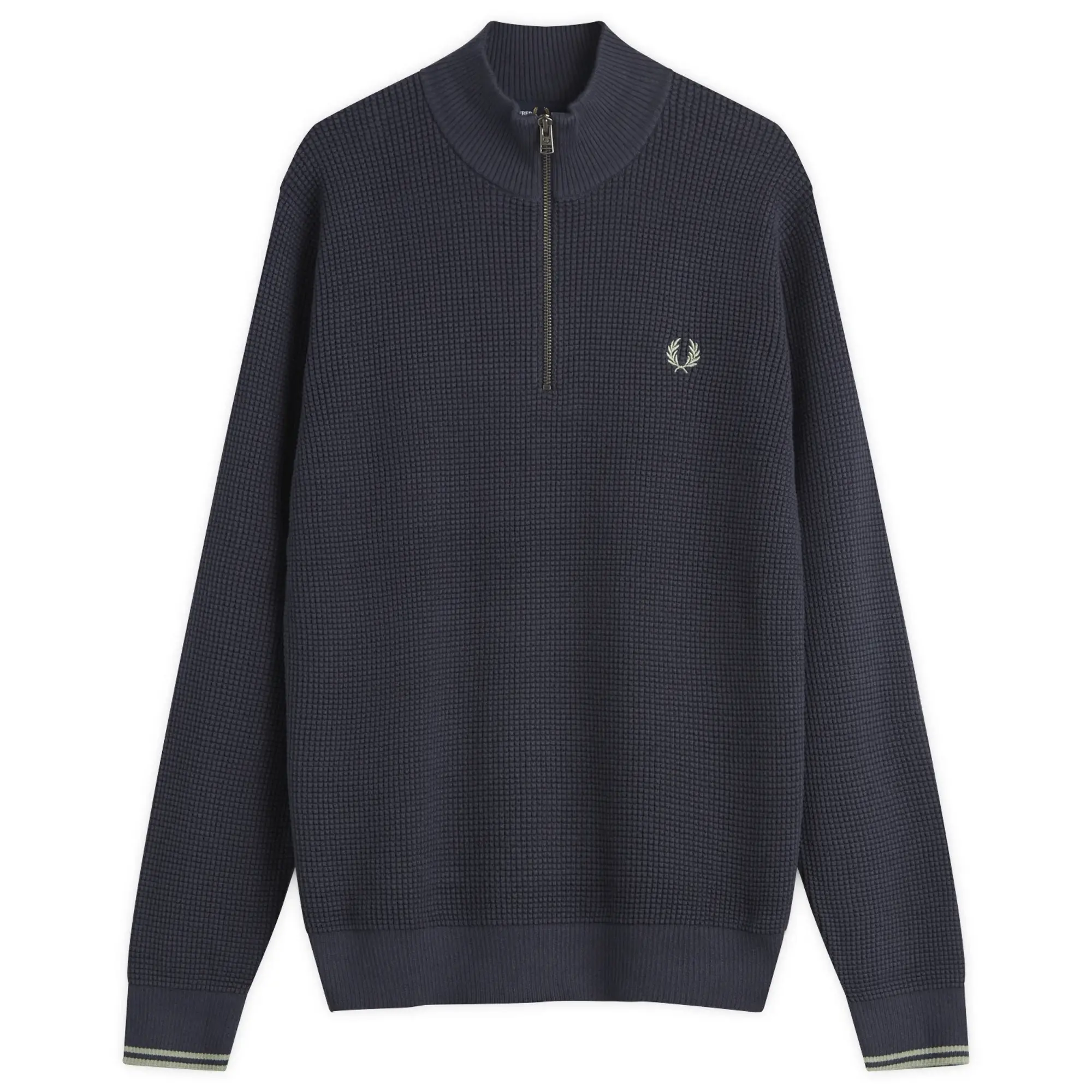 Fred Perry Men's Waffle Zip Half Zip Jumper Dark Airforce