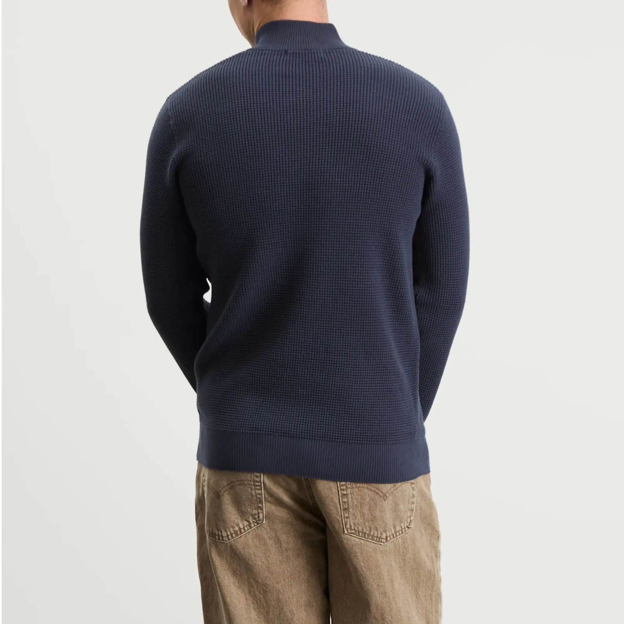 Fred Perry Men's Waffle Zip Half Zip Jumper Dark Airforce