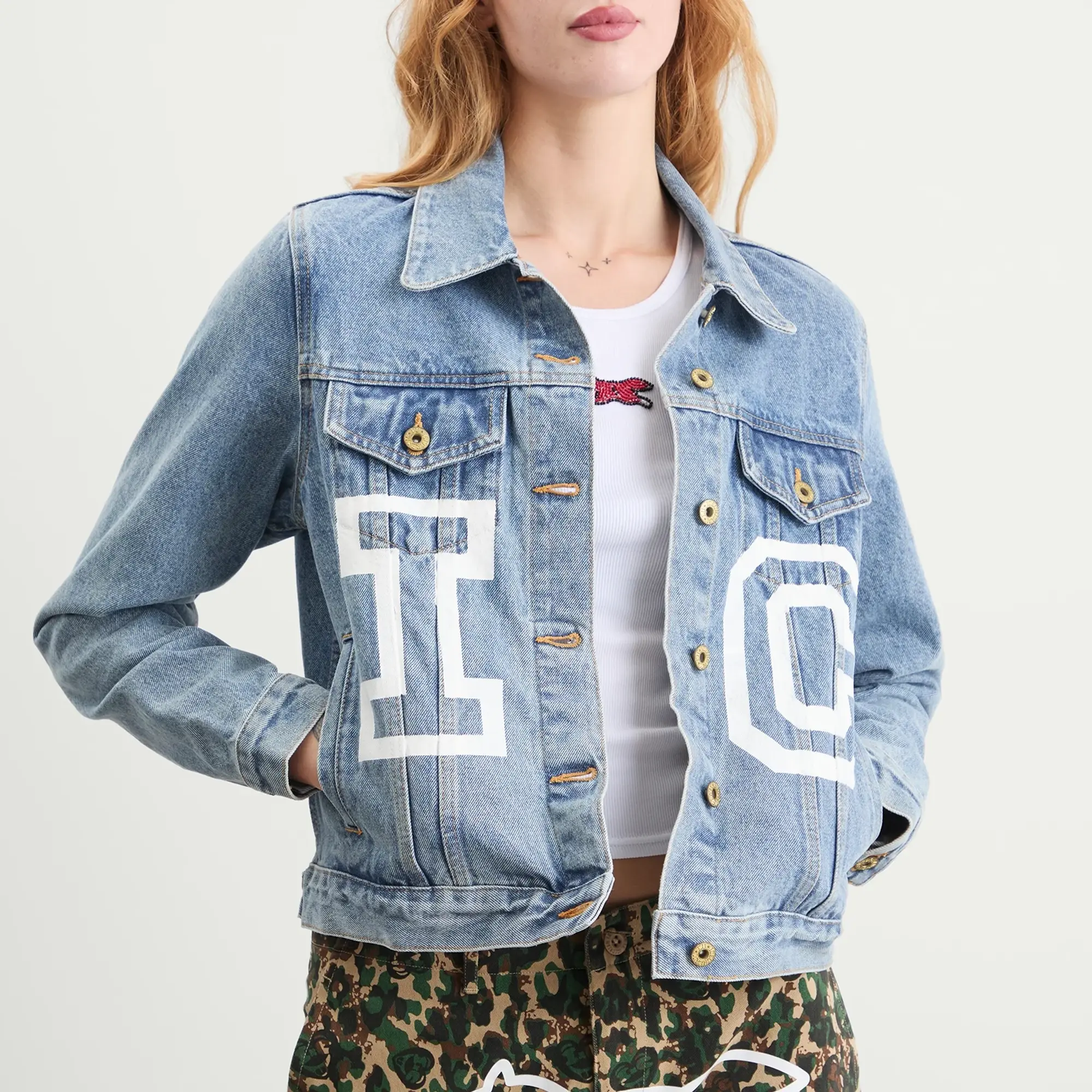 ICECREAM Women's Denim Trucker Jacket Light Wash Blue