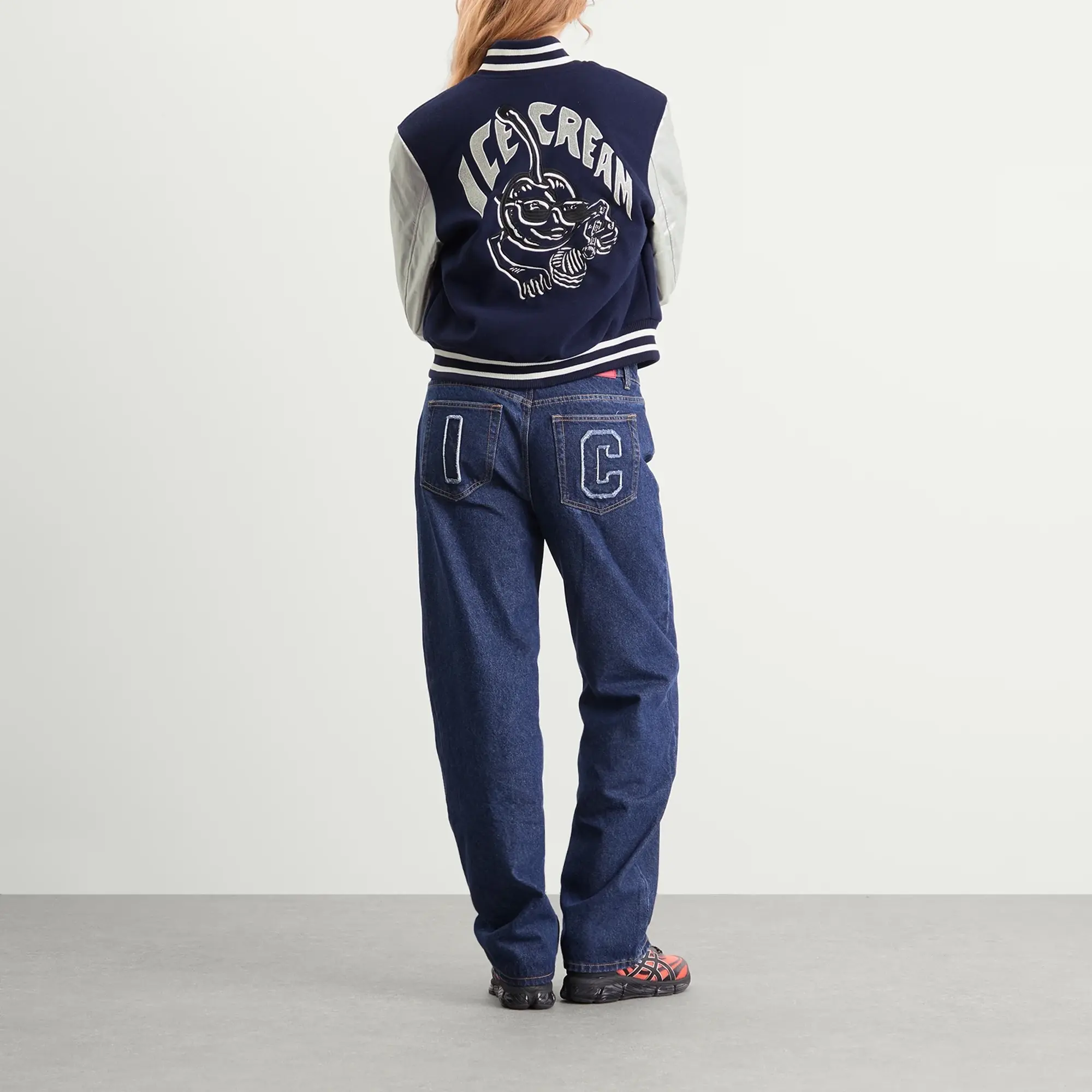 ICECREAM Women's Cherry Varsity Jacket Navy/Silver
