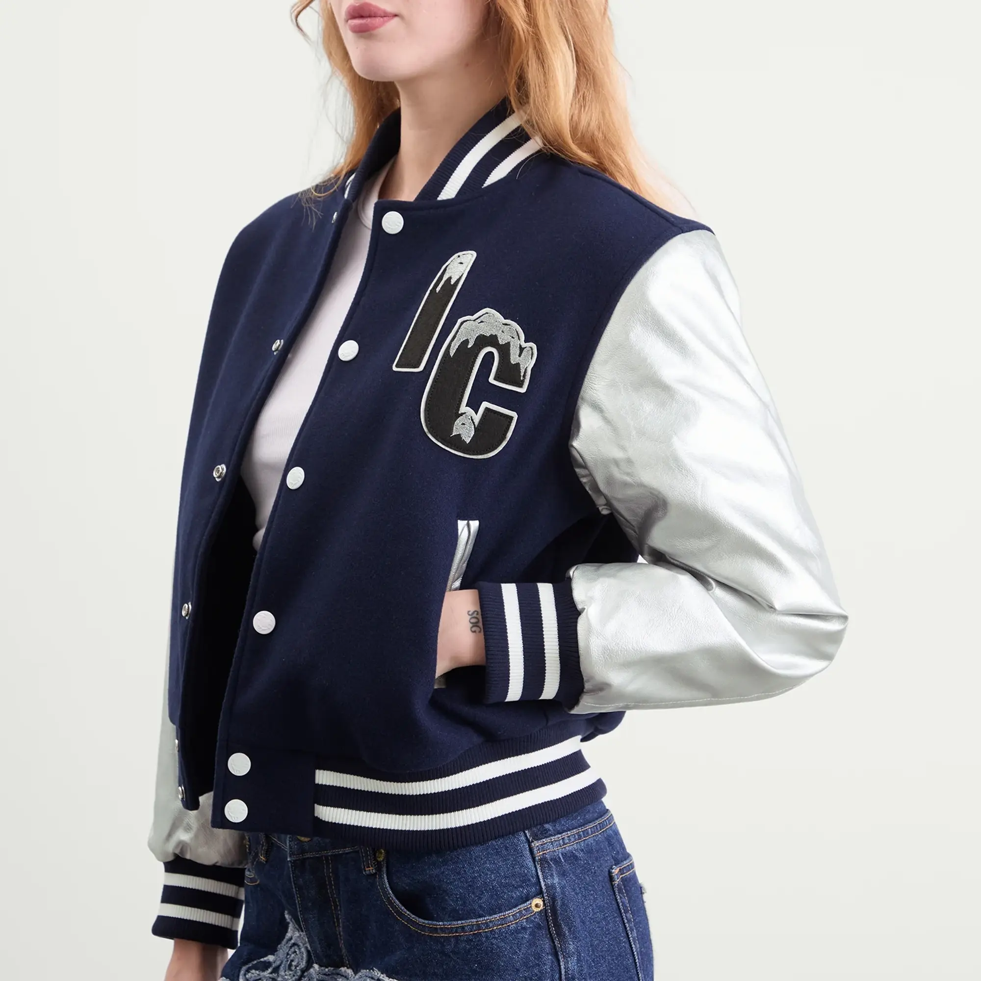 ICECREAM Women's Cherry Varsity Jacket Navy/Silver