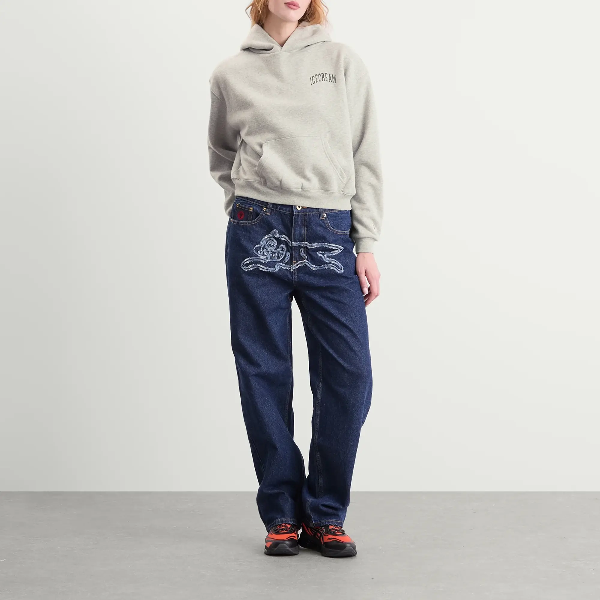 ICECREAM Women's College Cropped Popover Hoodie Grey