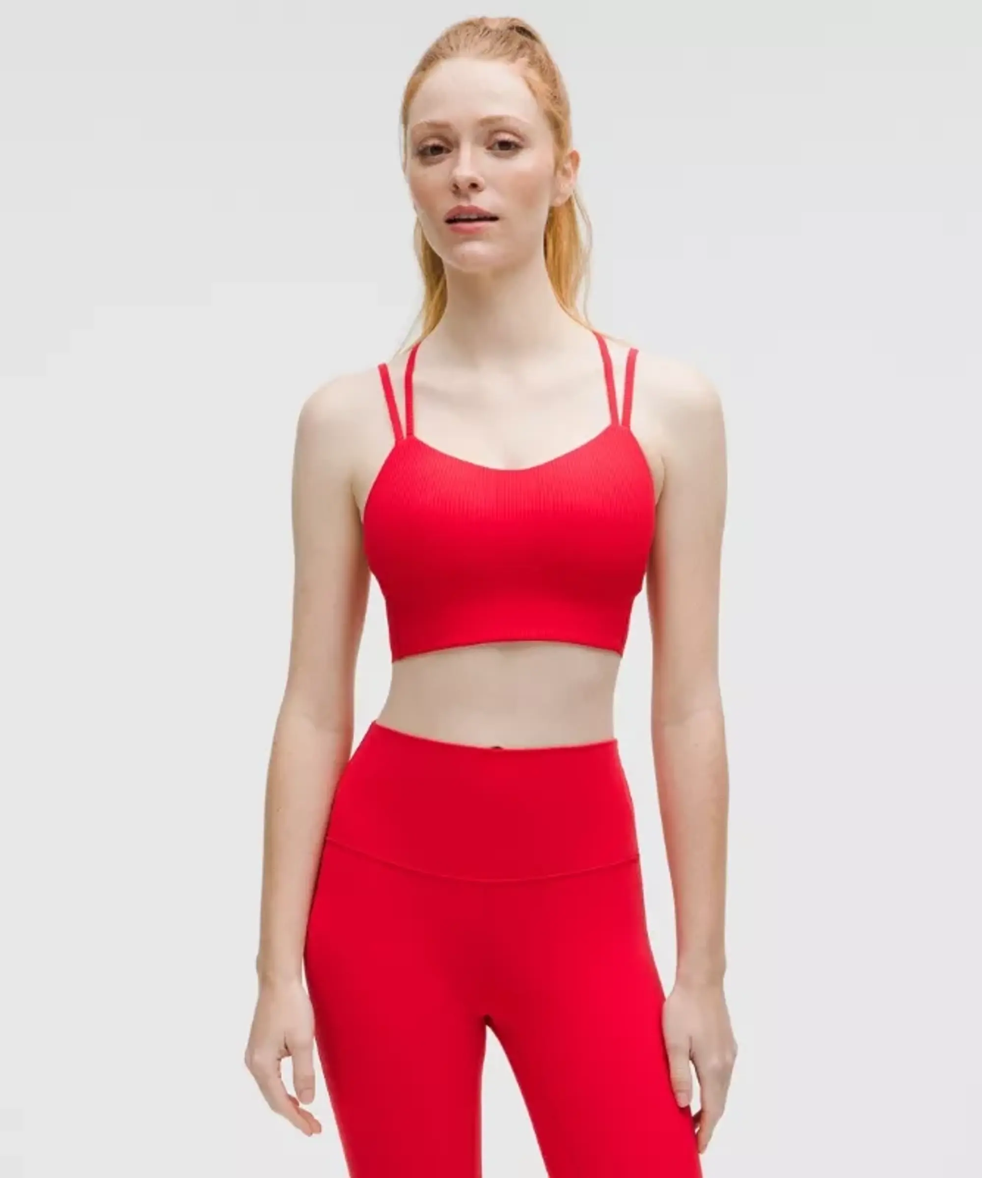 lululemon – Women's Like a Cloud Ribbed Longline Sports Bra Light Support, B/C Cup – Color Red/Neon – Size 10