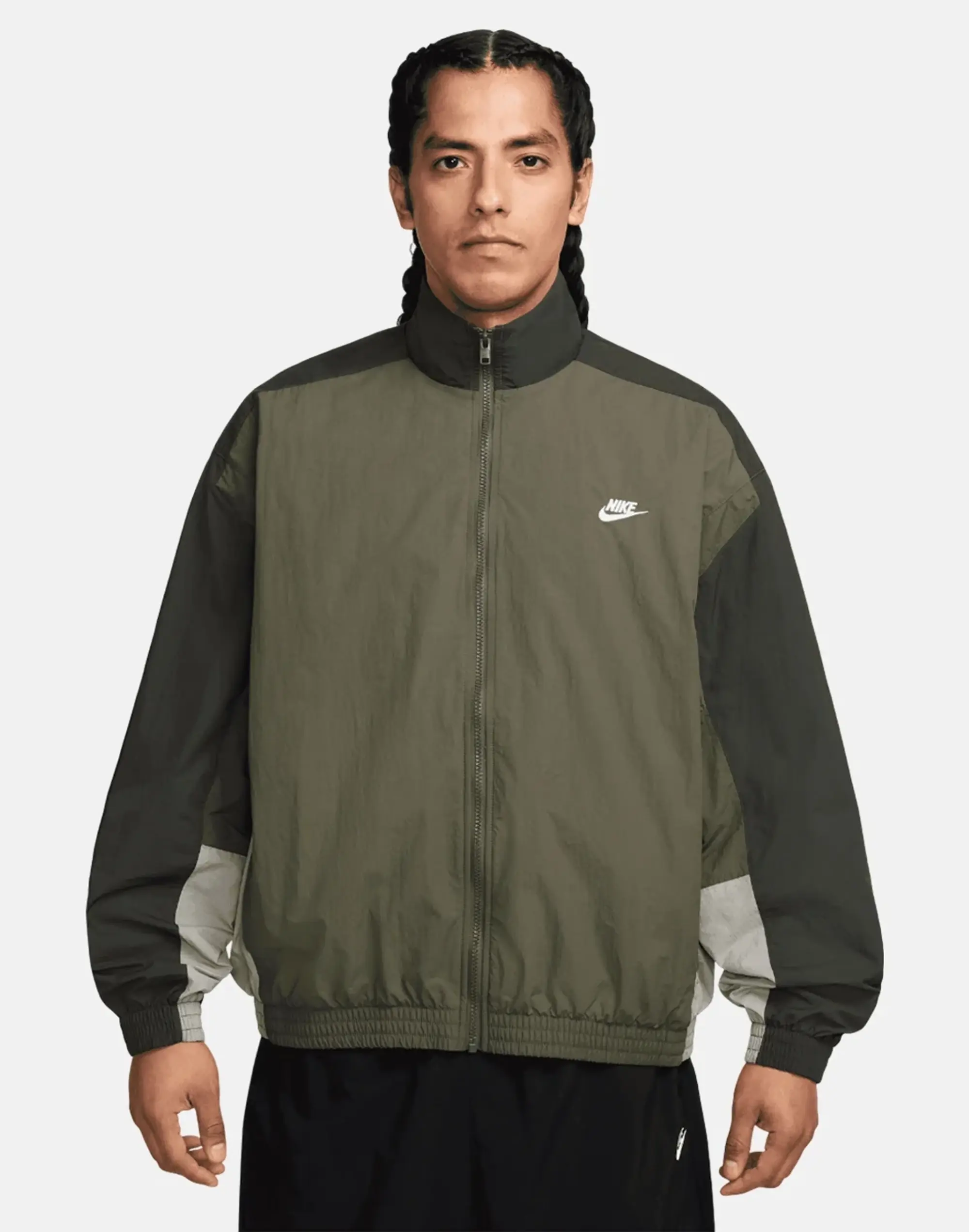 Men's Nike Club Woven Track Jacket in Olive Green/Grey 