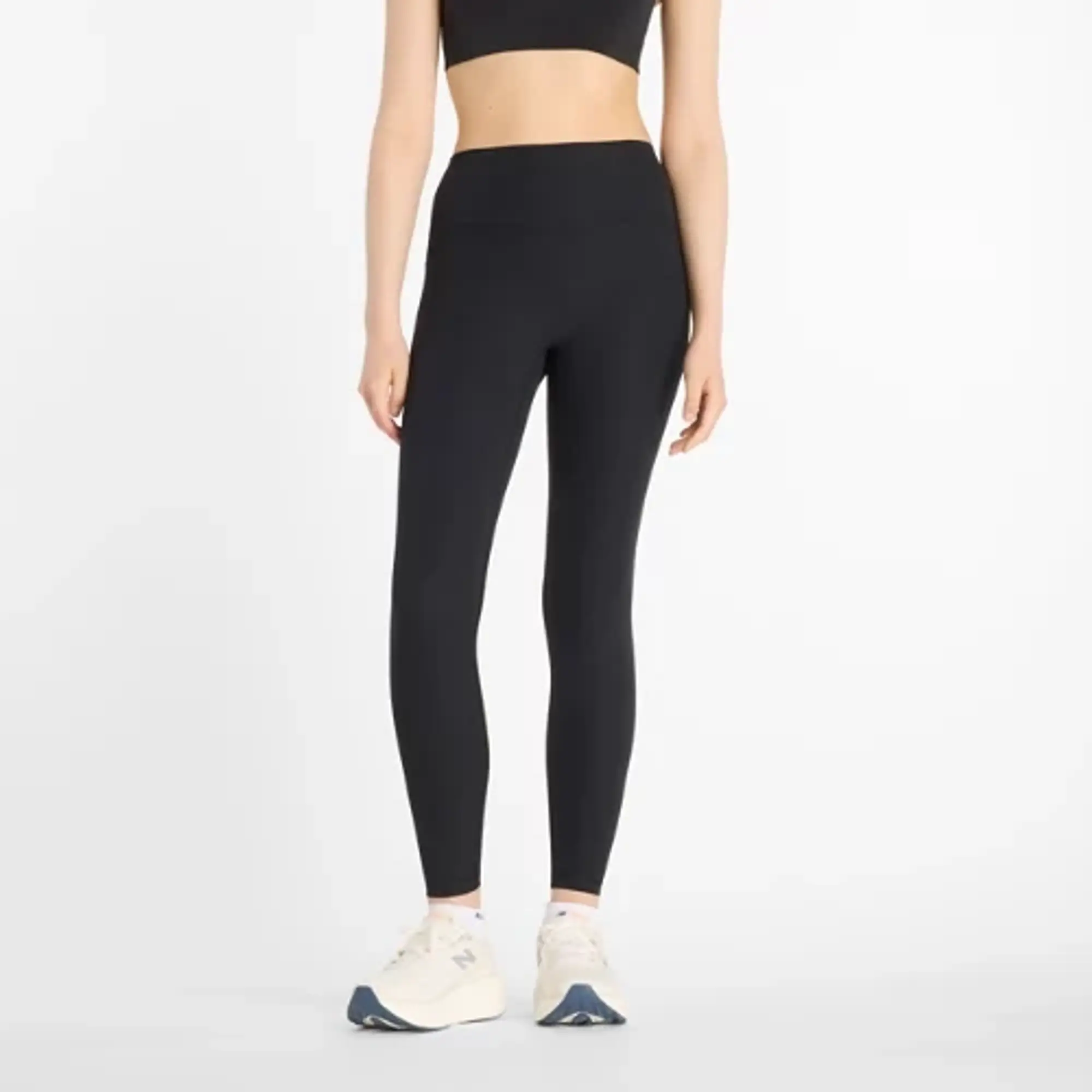 New Balance Women's Ribbed High Rise Legging 27" in Black Poly Knit