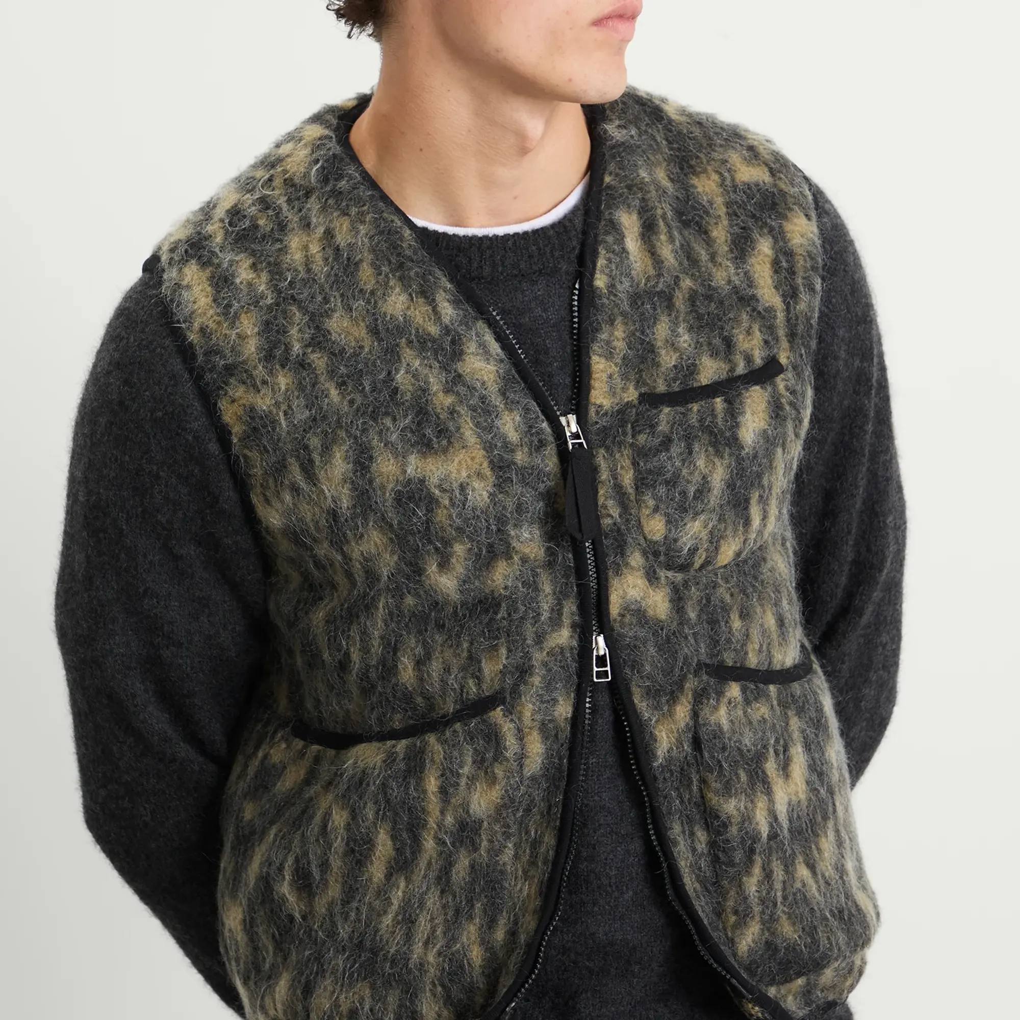 Universal Works Men's Dolce Fleece Zip Gilet Charcoal