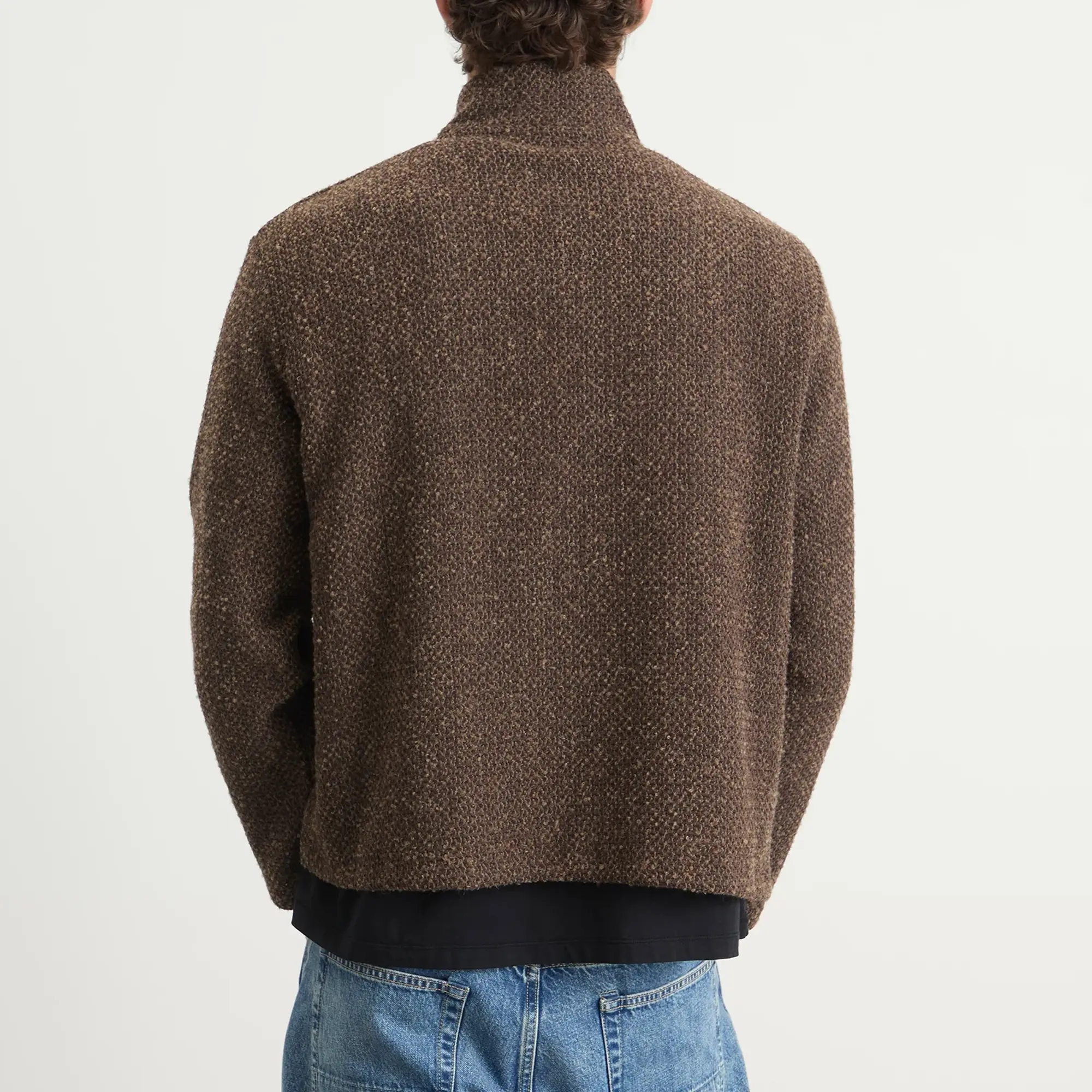 Our Legacy Men's Shrunken Full Zip Polo Brown Sparse Buckle Weave