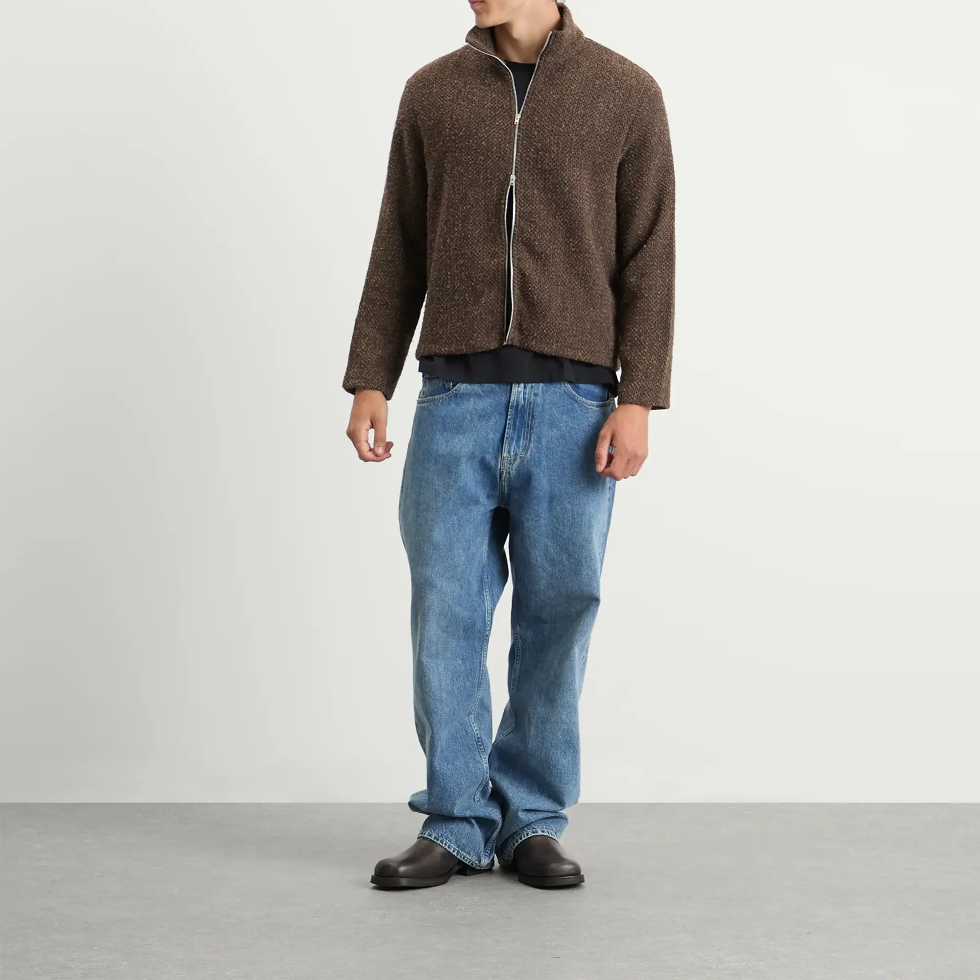 Our Legacy Men's Shrunken Full Zip Polo Brown Sparse Buckle Weave