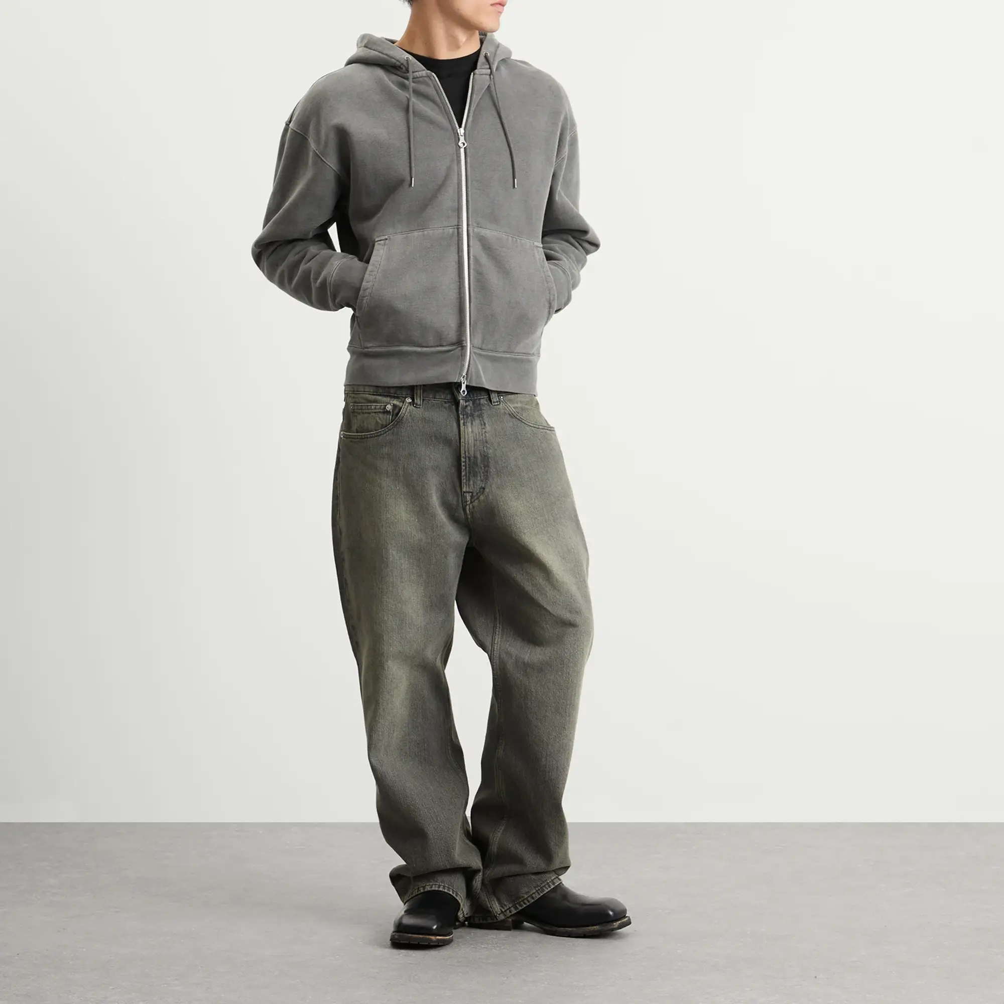 Our Legacy Men's Rascal Zip Up Hood Worn Black Hefty Fleece