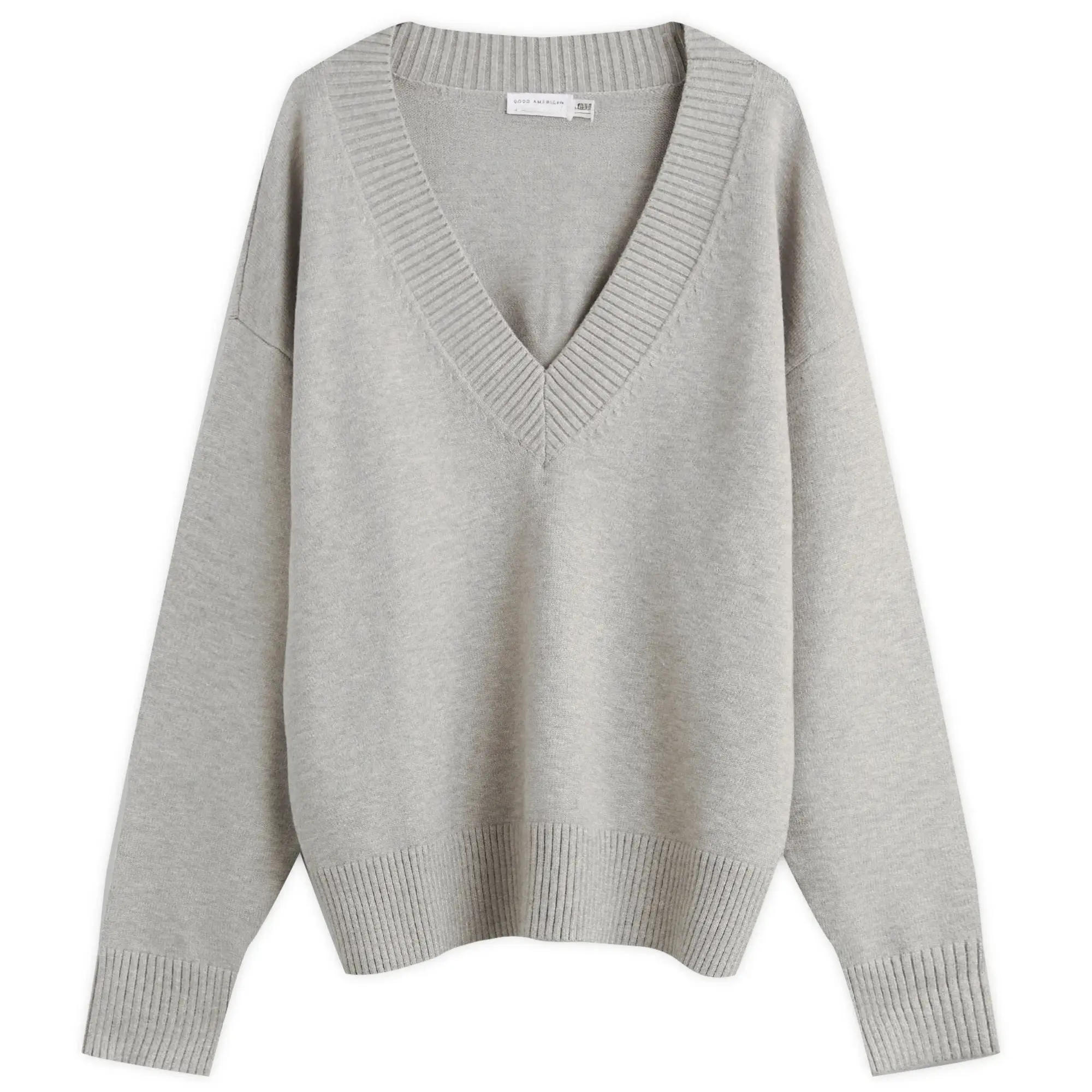 Good American Women's Knit Deep V Knit Sweater Melange Grey