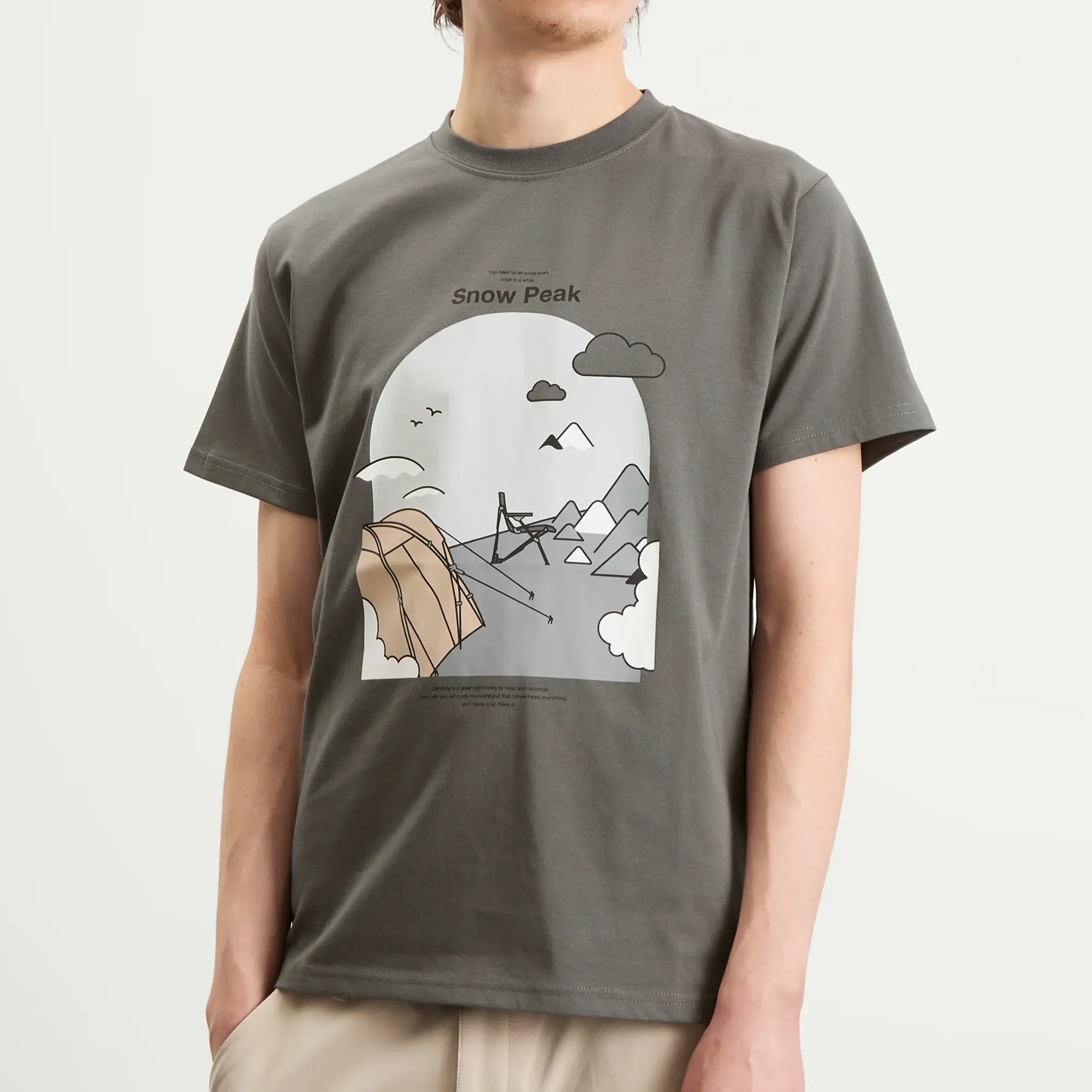 Snow Peak Men's Camping Graphic T-Shirt Grey