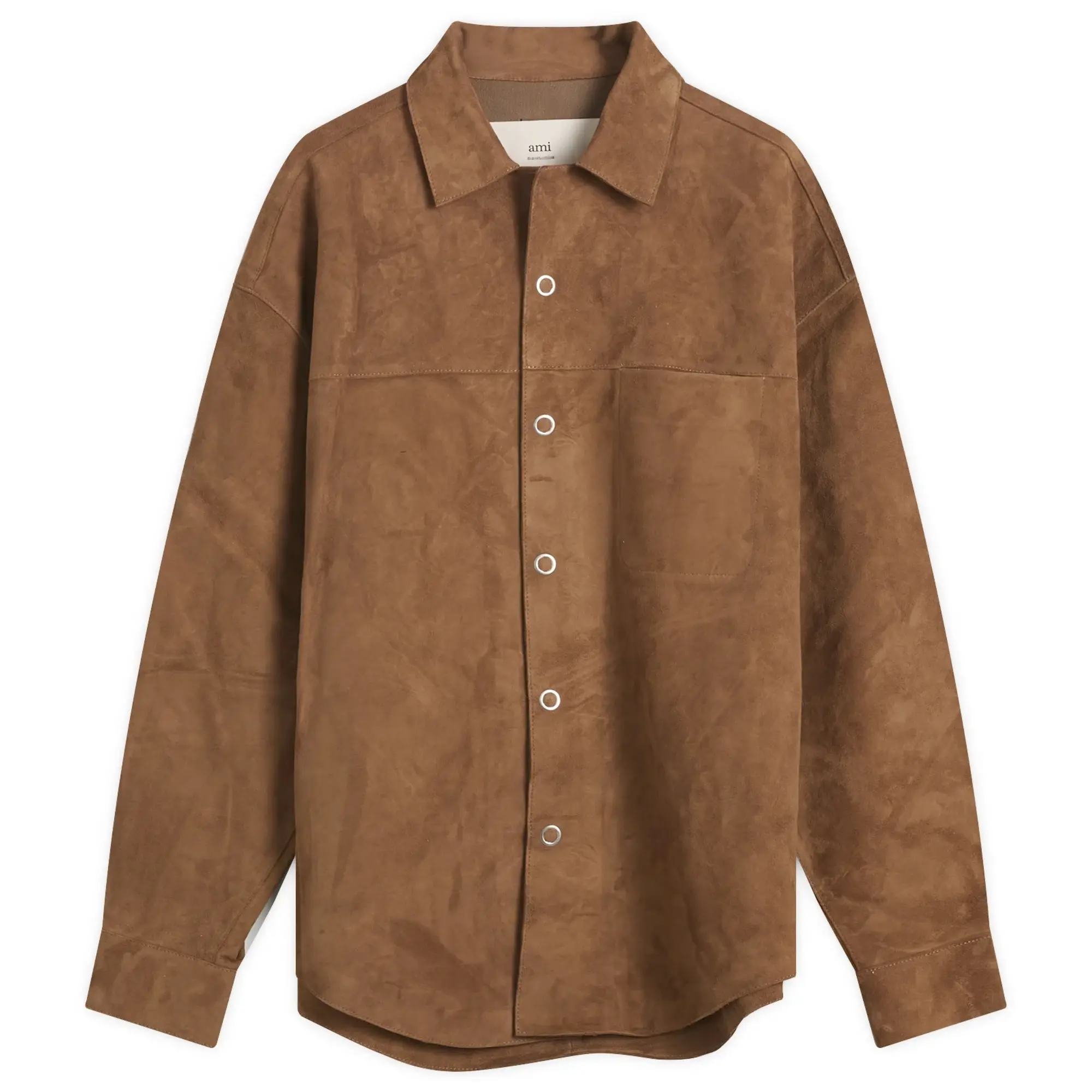 AMI Paris Men's Goat Suede Leather Shirt Jacket Noisette