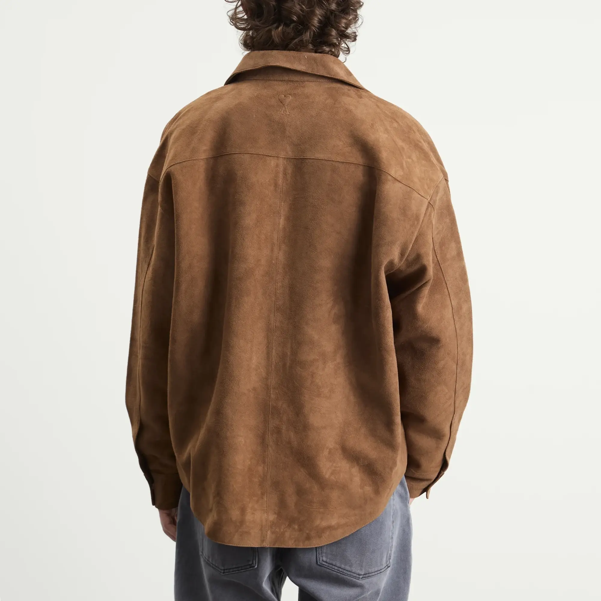 AMI Paris Men's Goat Suede Leather Shirt Jacket Noisette