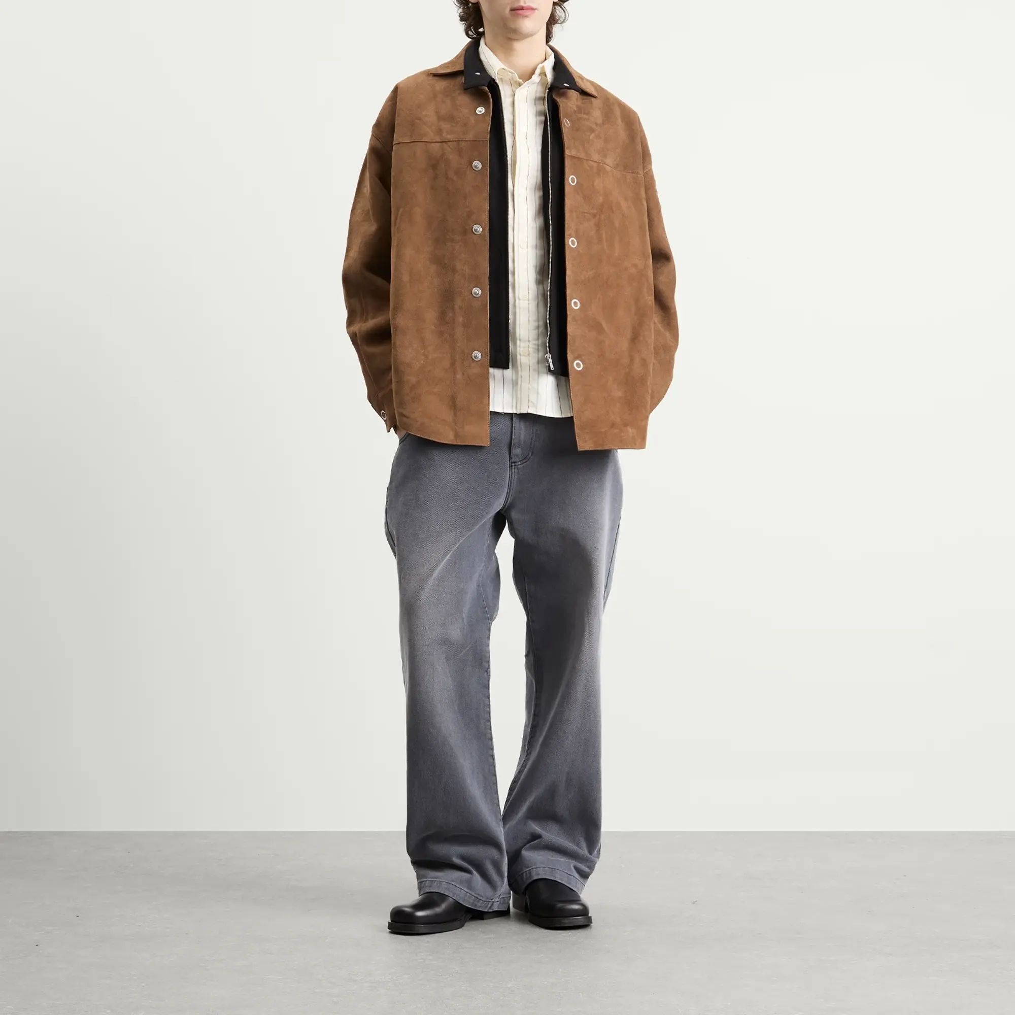 AMI Paris Men's Goat Suede Leather Shirt Jacket Noisette