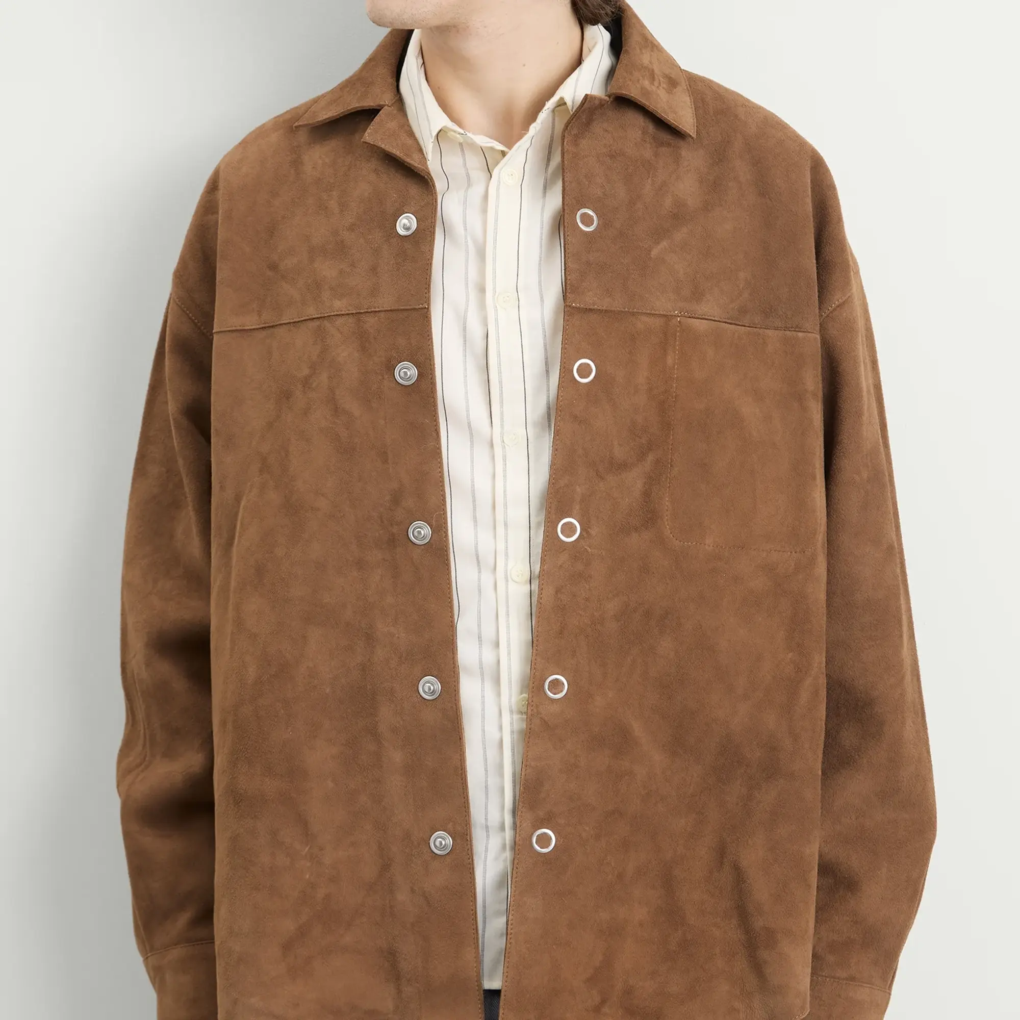 AMI Paris Men's Goat Suede Leather Shirt Jacket Noisette