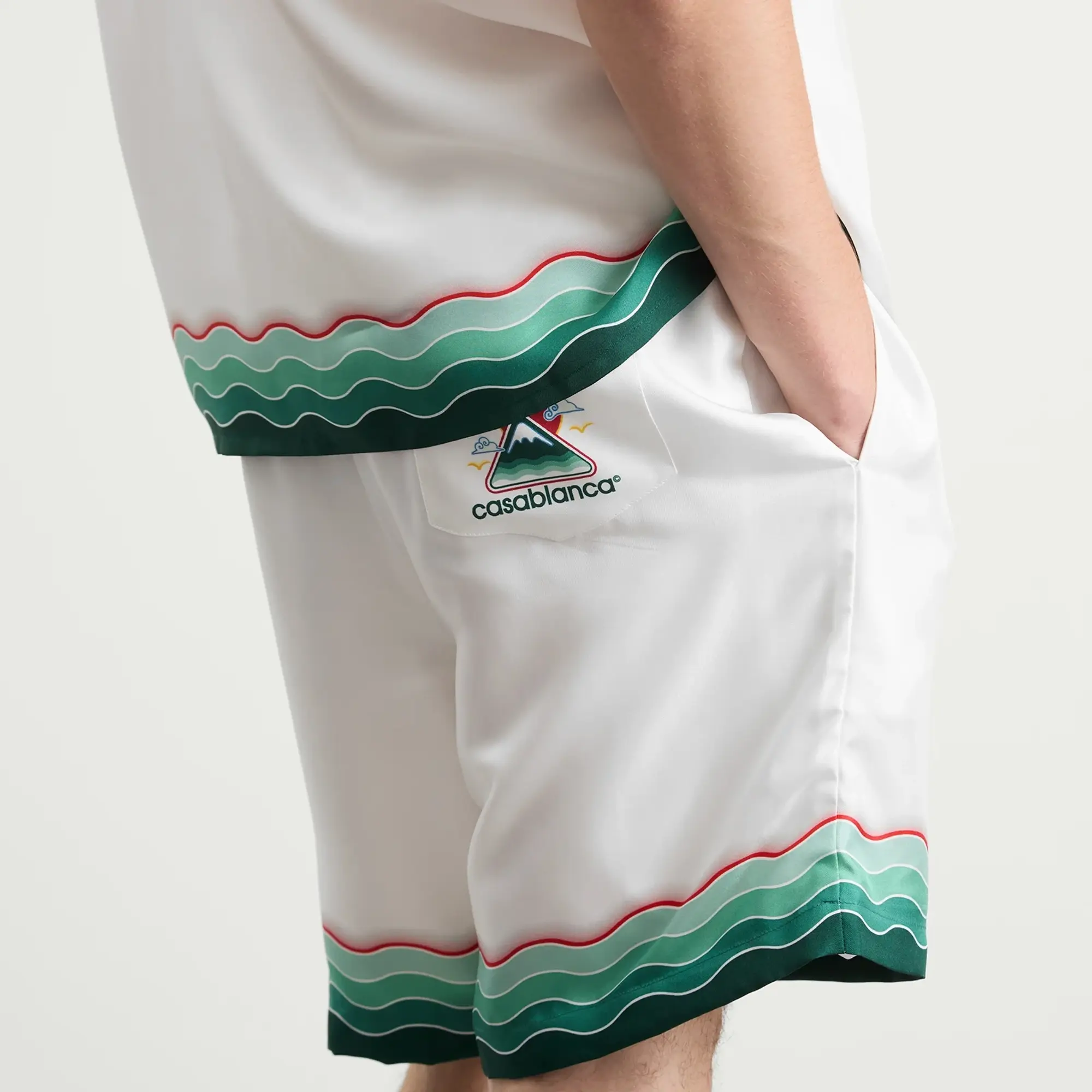 Casablanca Men's Silk Twill Montagne Drawstring Shorts White