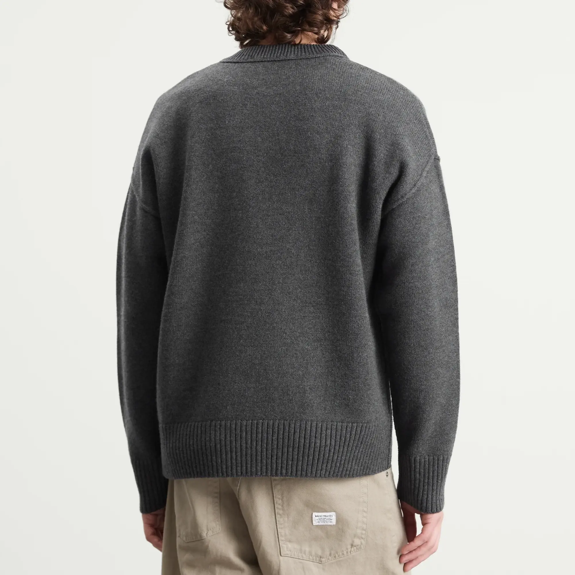 AMI Paris Men's Felted Merino Wool Knit ADC Crew Neck Jumper Gris Chine / Rouge
