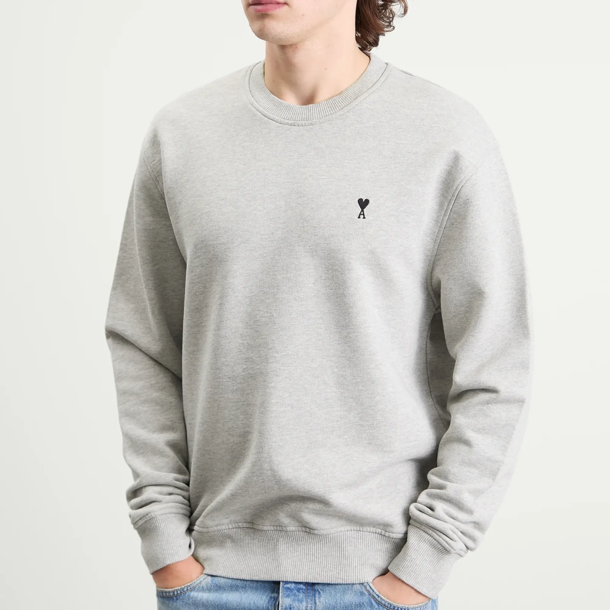 AMI Paris Men's Loopback Light Fleece ADC Sweatshirt Gris Cendre Chine