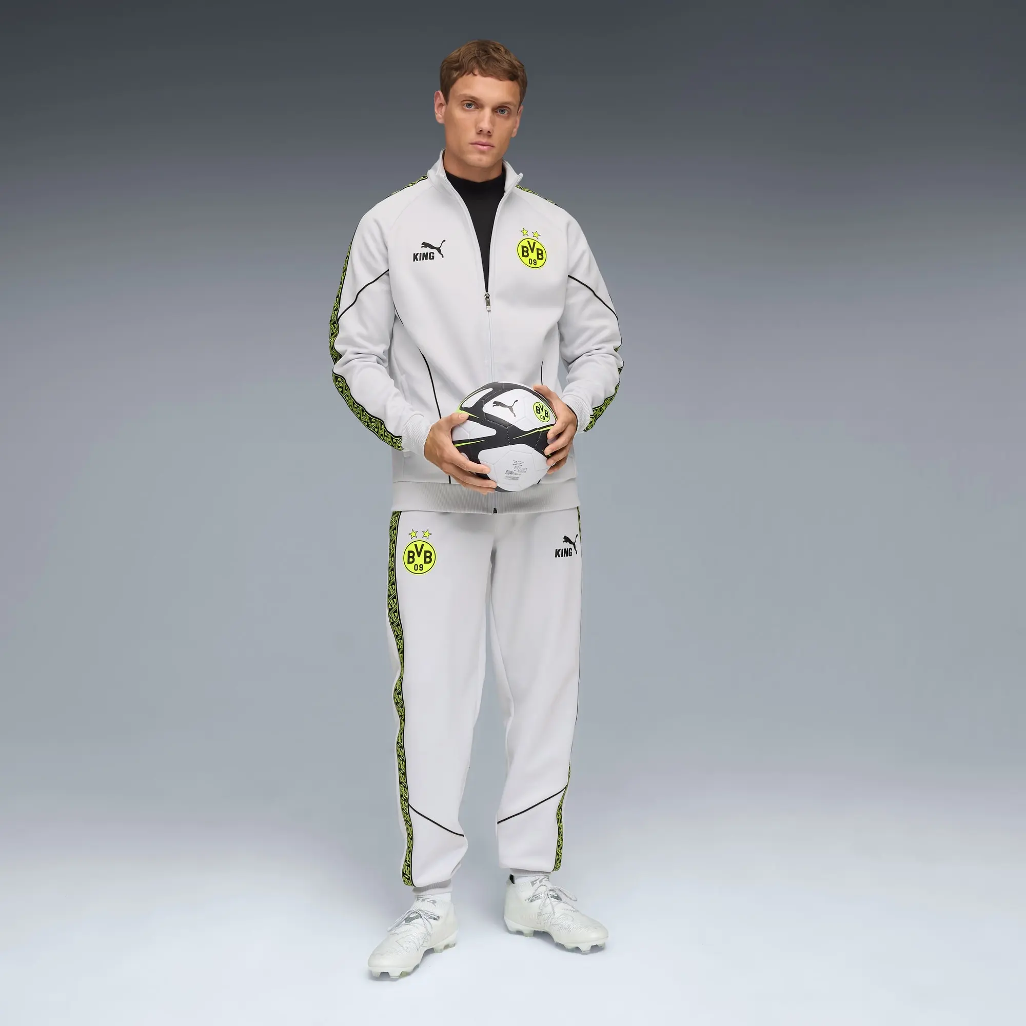 PUMA Borussia Dortmund King Anthem Jacket Men, Silver Mist/Yellow Alert, size 3XL